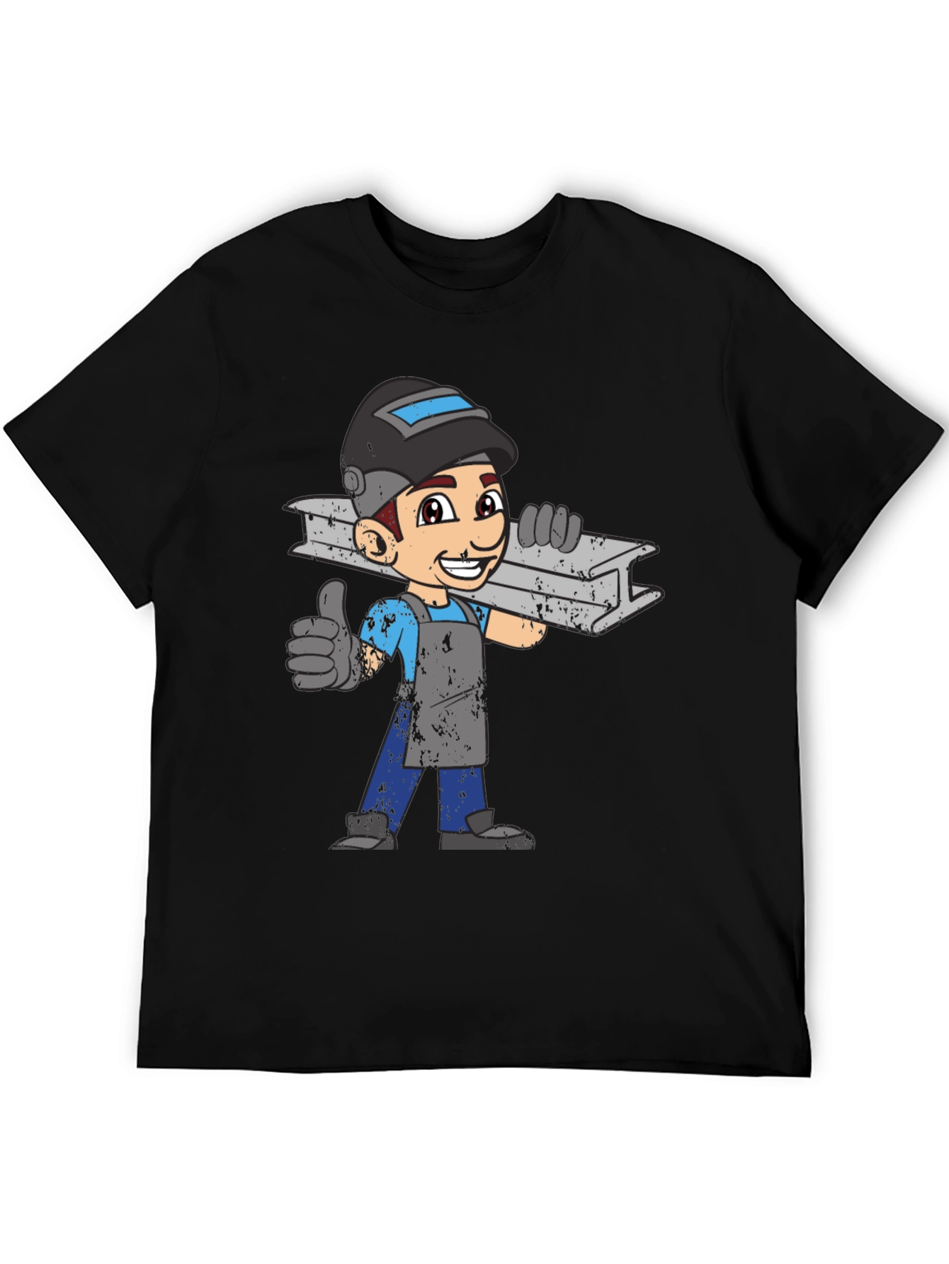 Welder Cartoon Graphic T-Shirt - Black