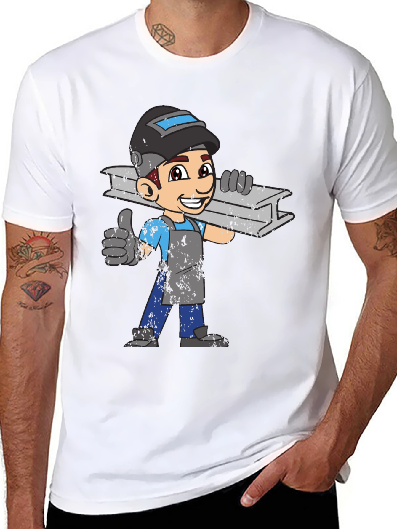 Welder Cartoon Graphic T-Shirt - Black