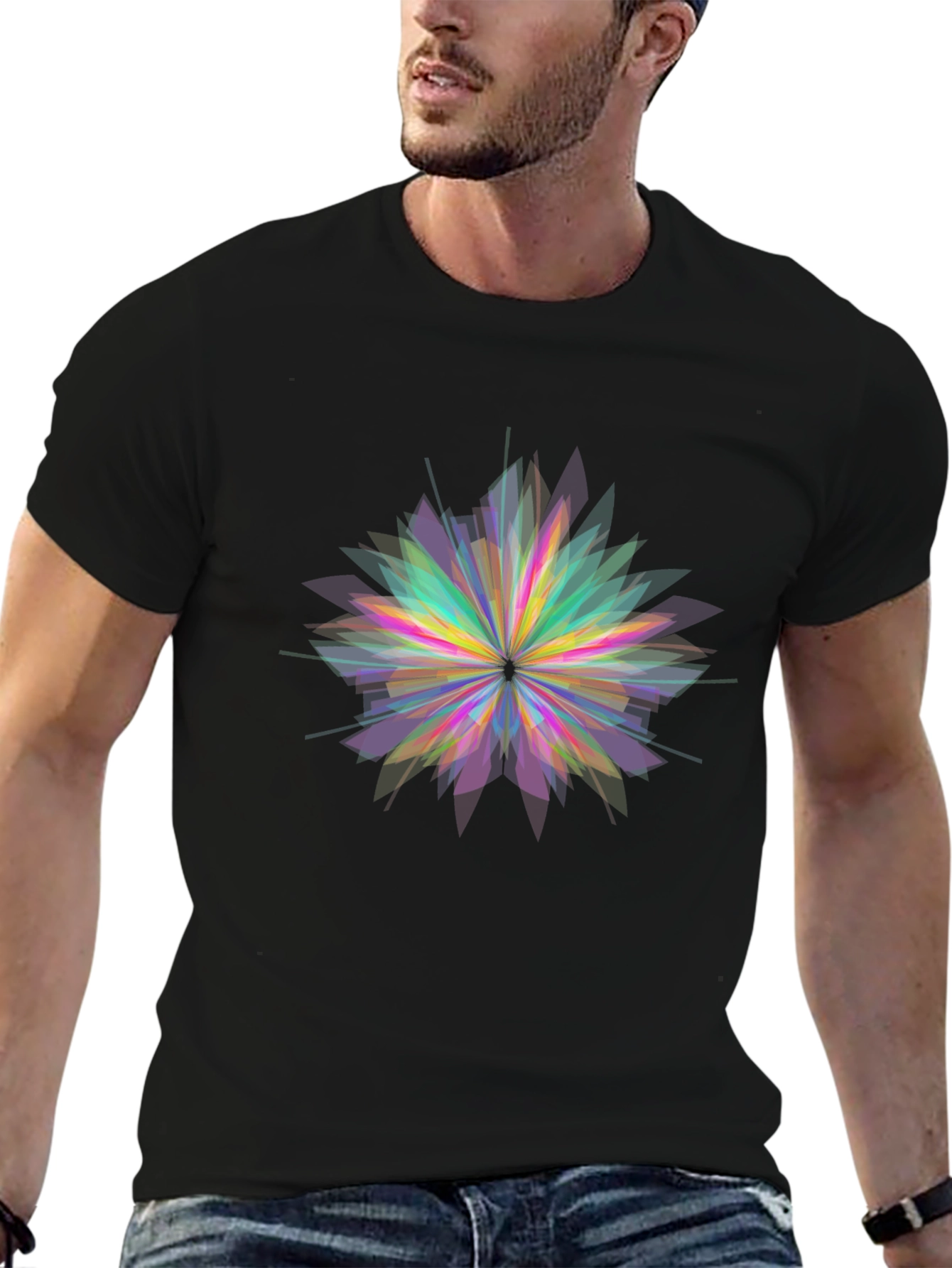 Geometric Flower Graphic Black T-Shirt