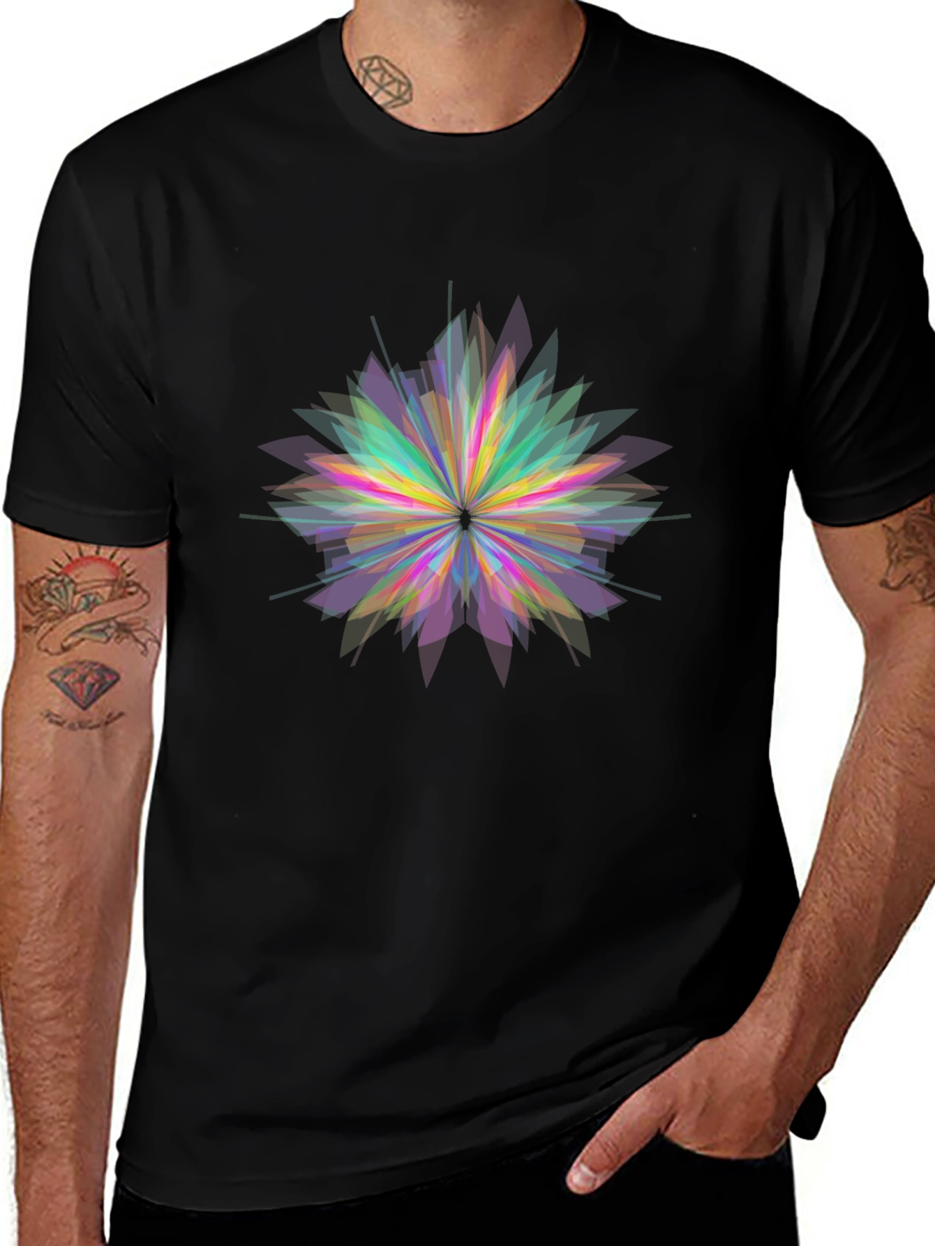 Geometric Flower Graphic Black T-Shirt