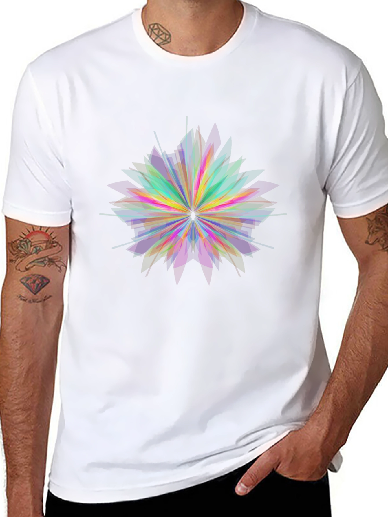 Geometric Flower Graphic Black T-Shirt