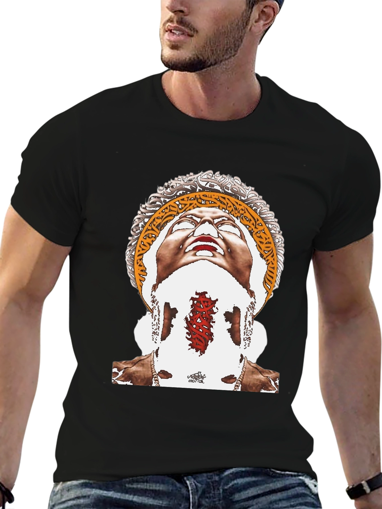 Unique Graphic Print Black Tee