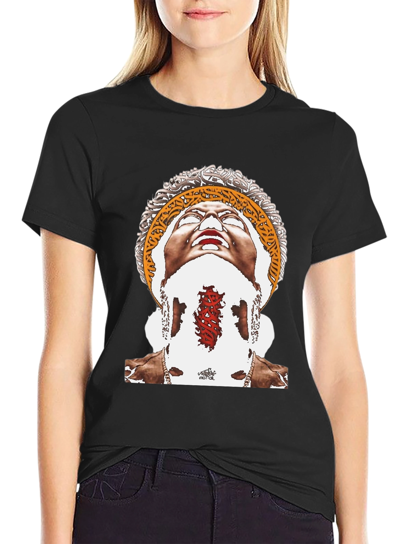 Unique Graphic Print Black Tee