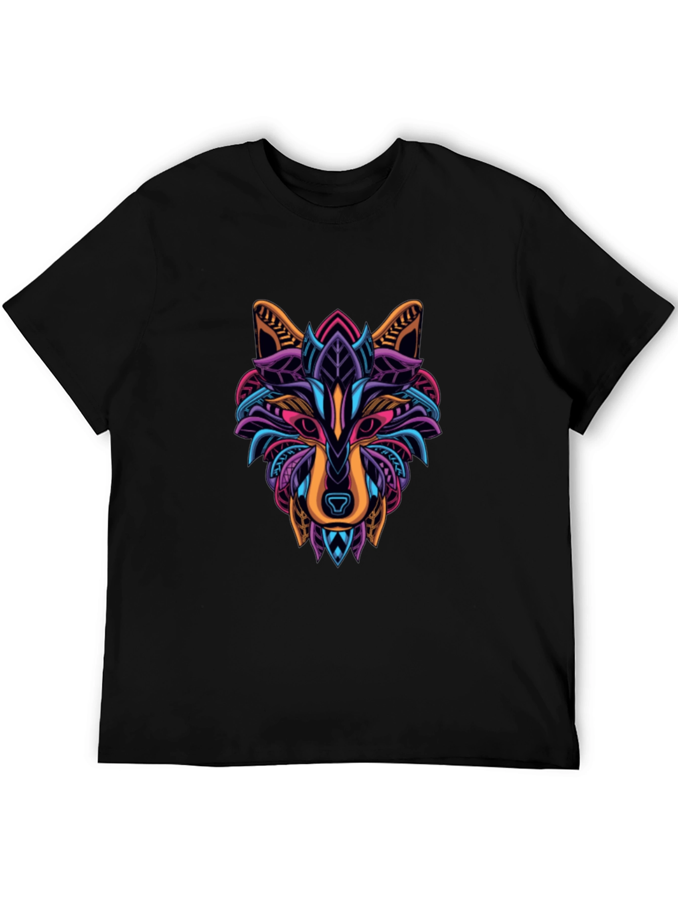 Vibrant Wolf Graphic T-Shirt - Mens Black Tee