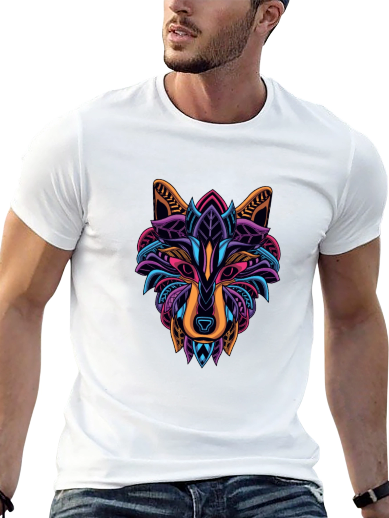 Vibrant Wolf Graphic T-Shirt - Mens Black Tee