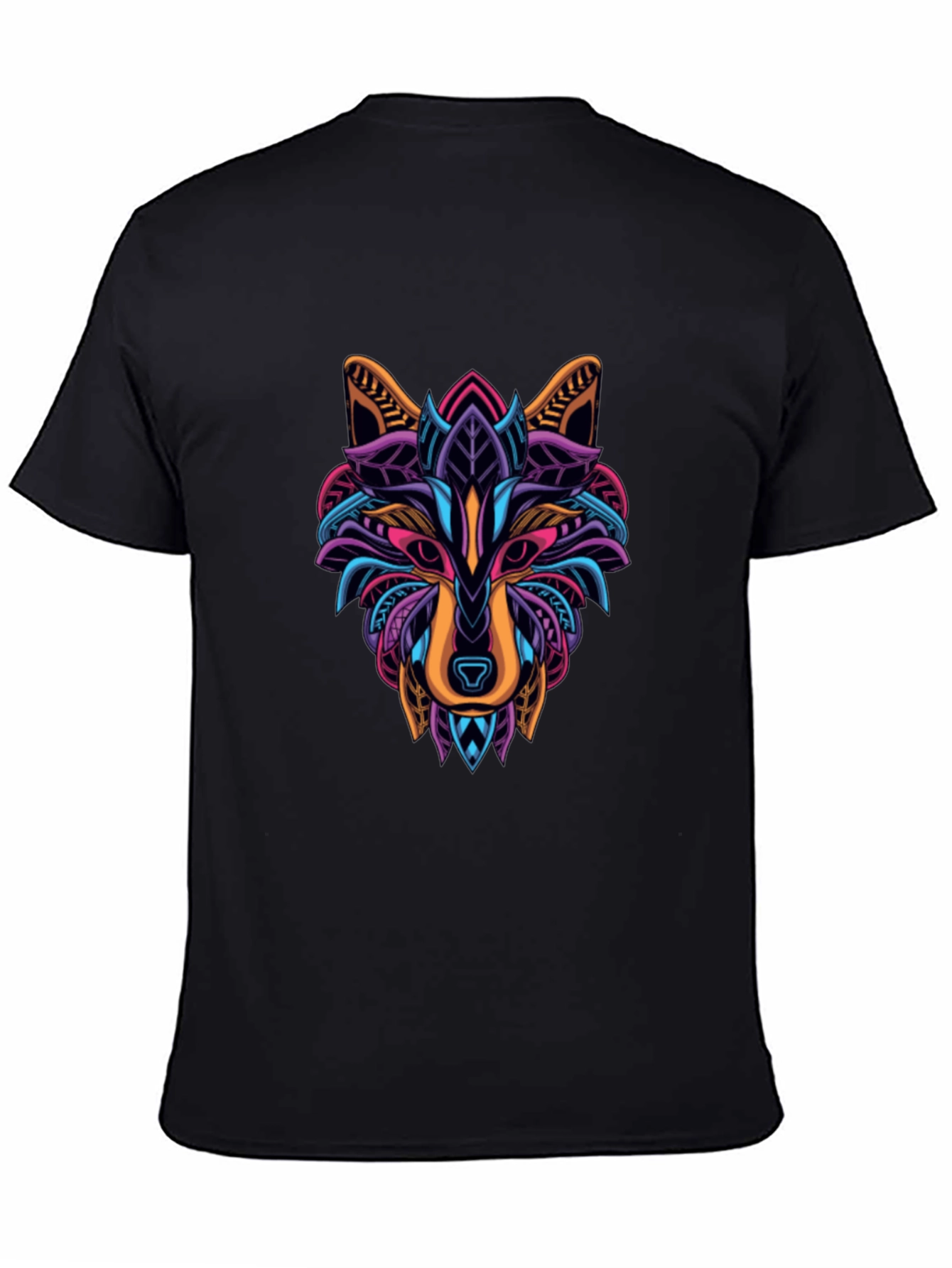 Vibrant Wolf Graphic T-Shirt - Mens Black Tee