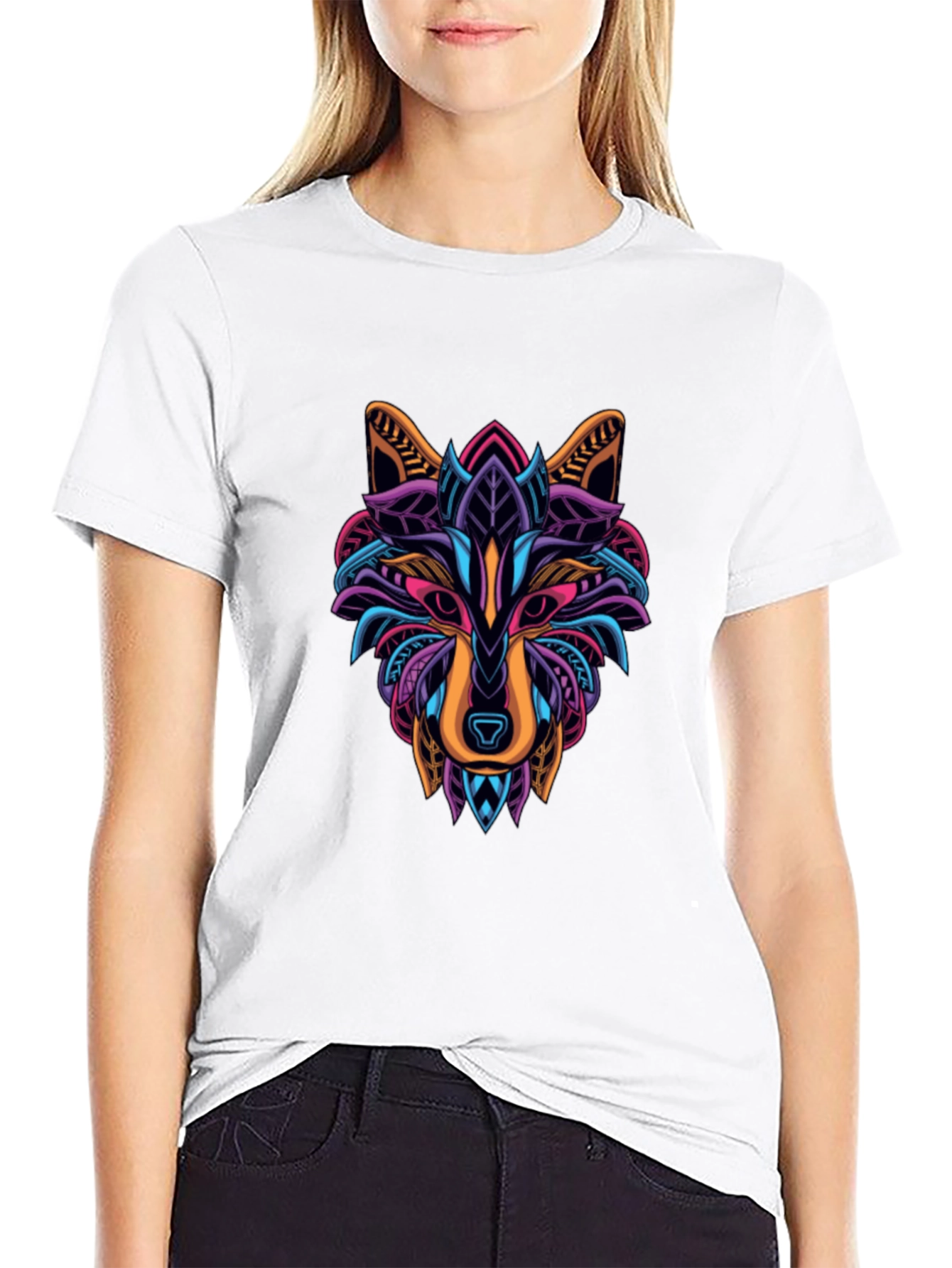Vibrant Wolf Graphic T-Shirt - Mens Black Tee