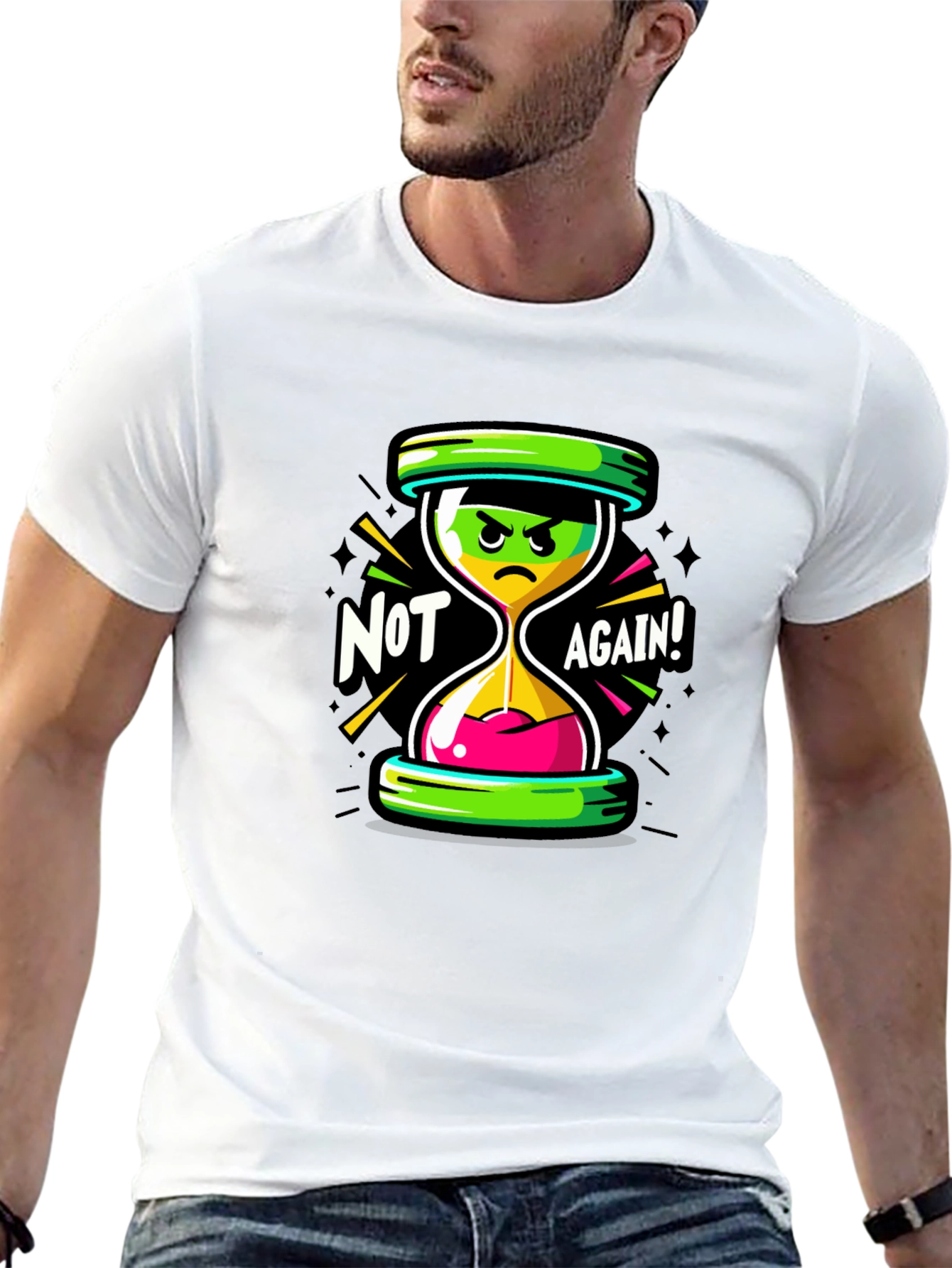 Not Again! Graphic Print Black T-Shirt
