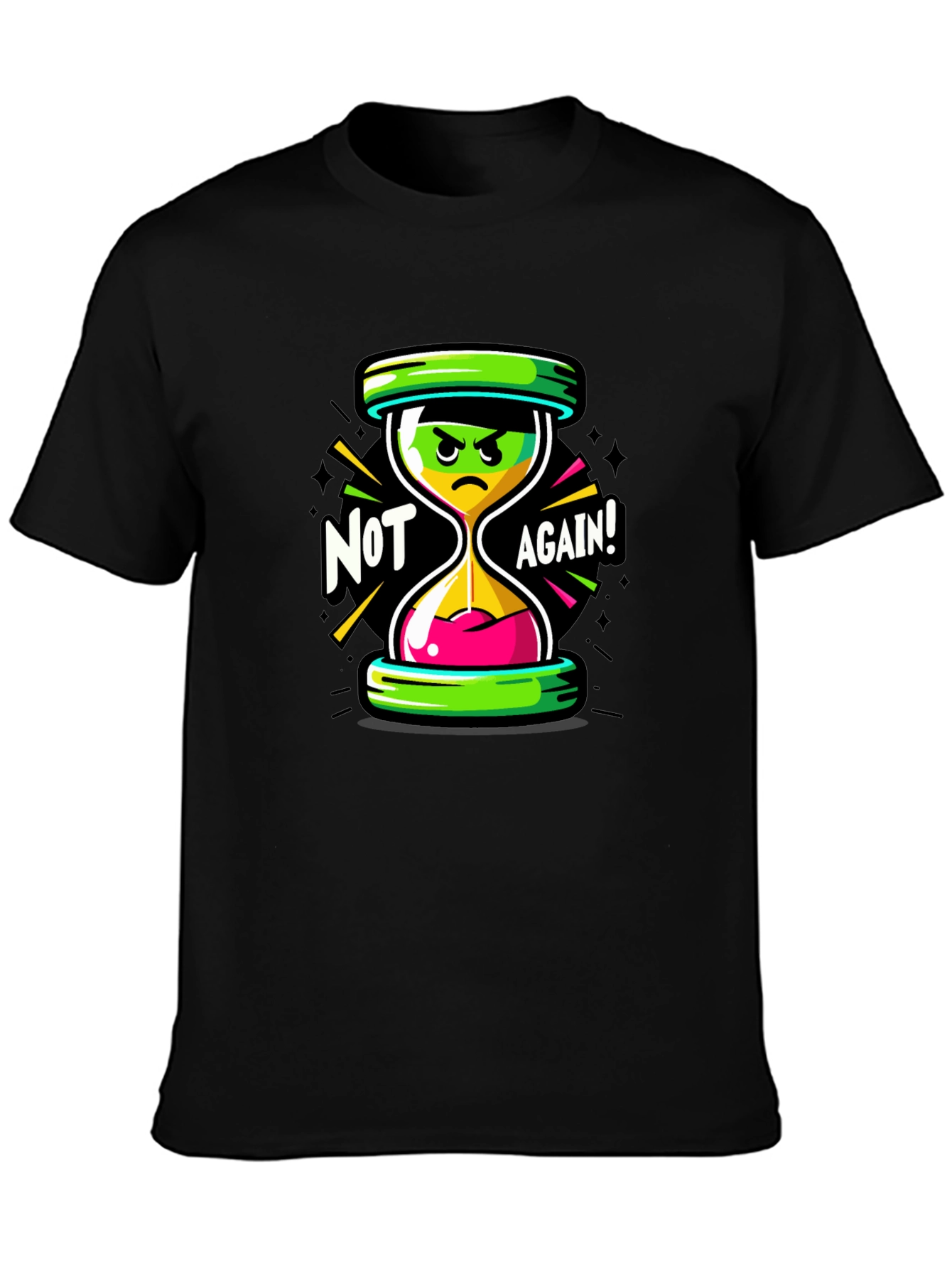 Not Again! Graphic Print Black T-Shirt