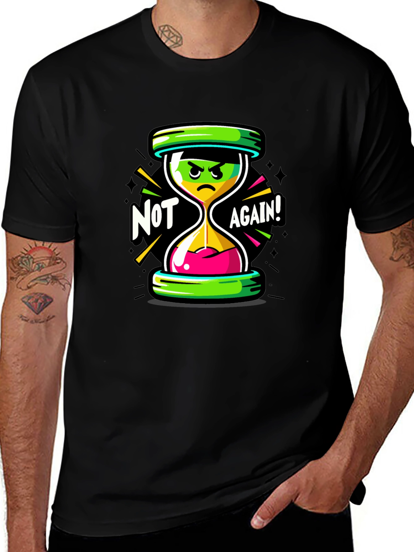 Not Again! Graphic Print Black T-Shirt