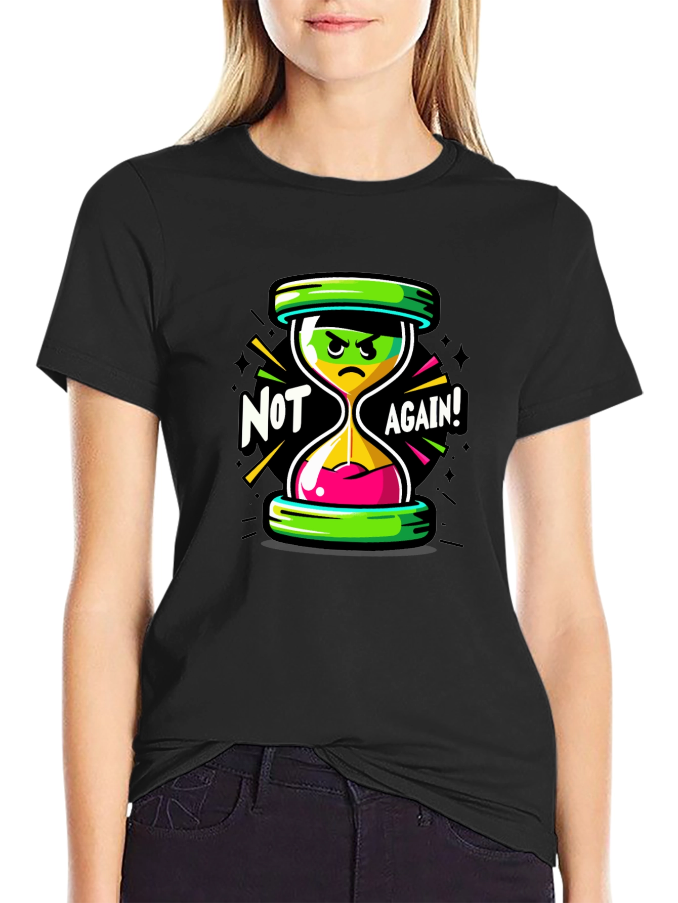 Not Again! Graphic Print Black T-Shirt