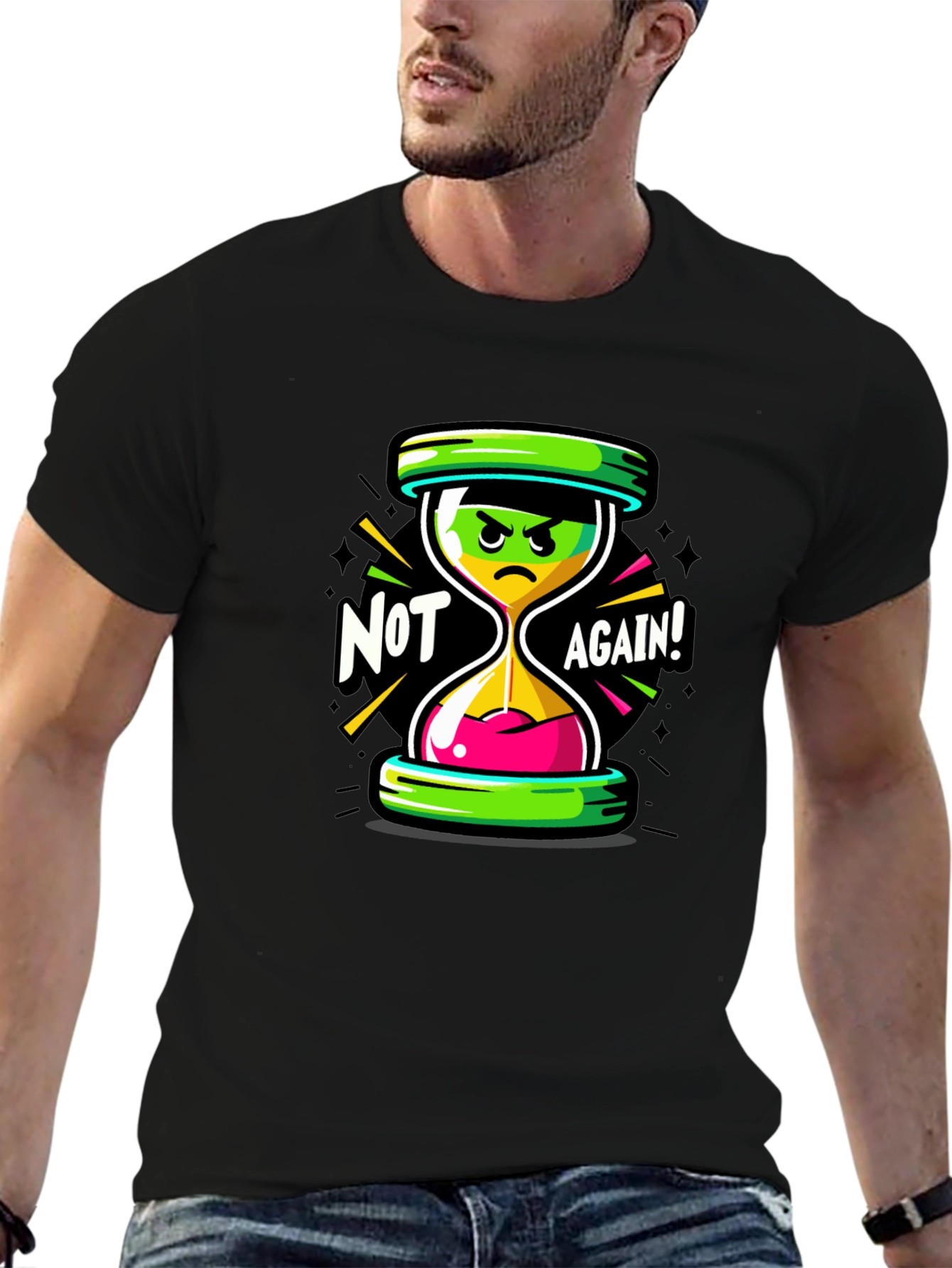 Not Again! Graphic Print Black T-Shirt