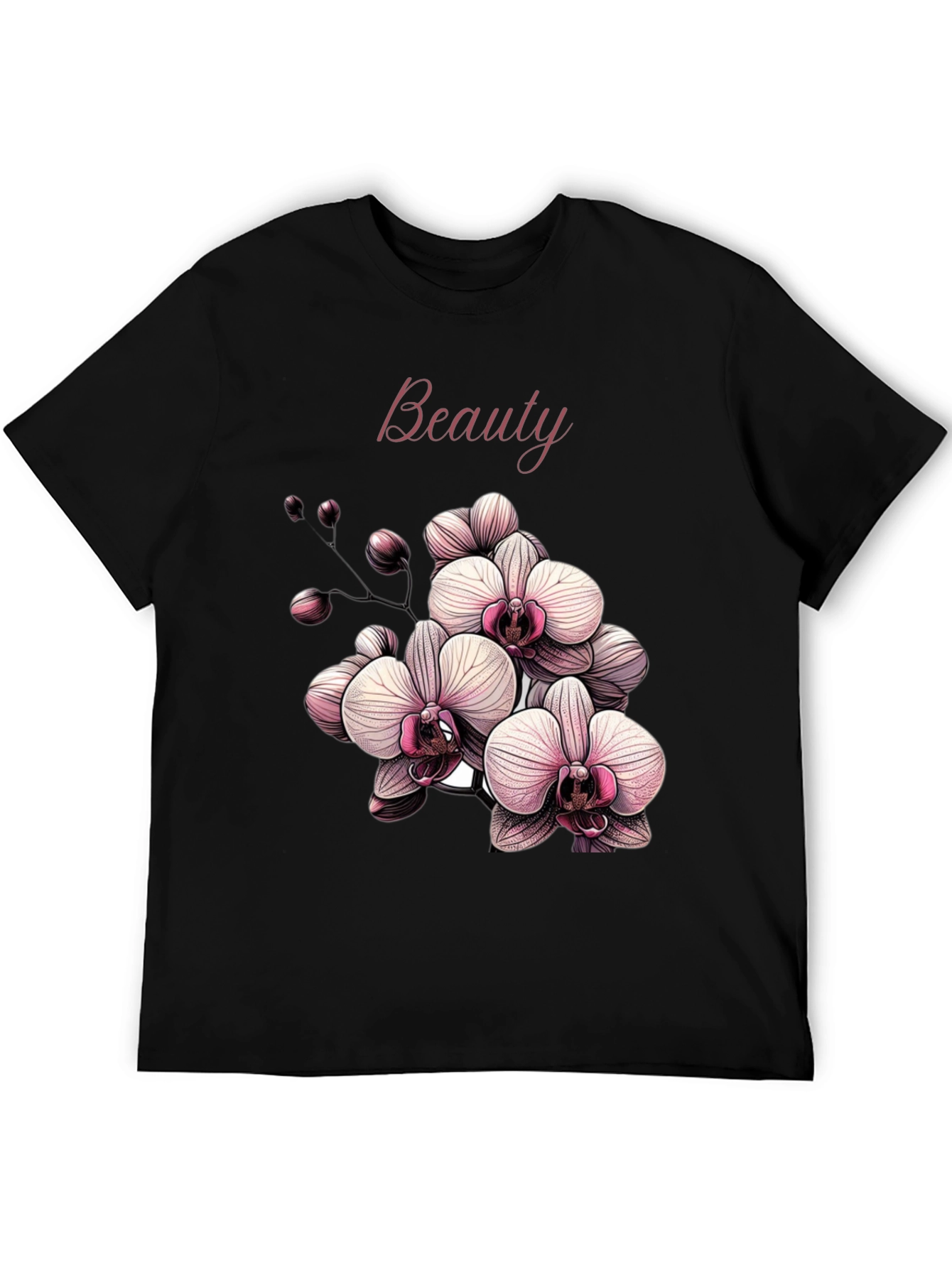 Beauty Orchid Graphic Black T-Shirt