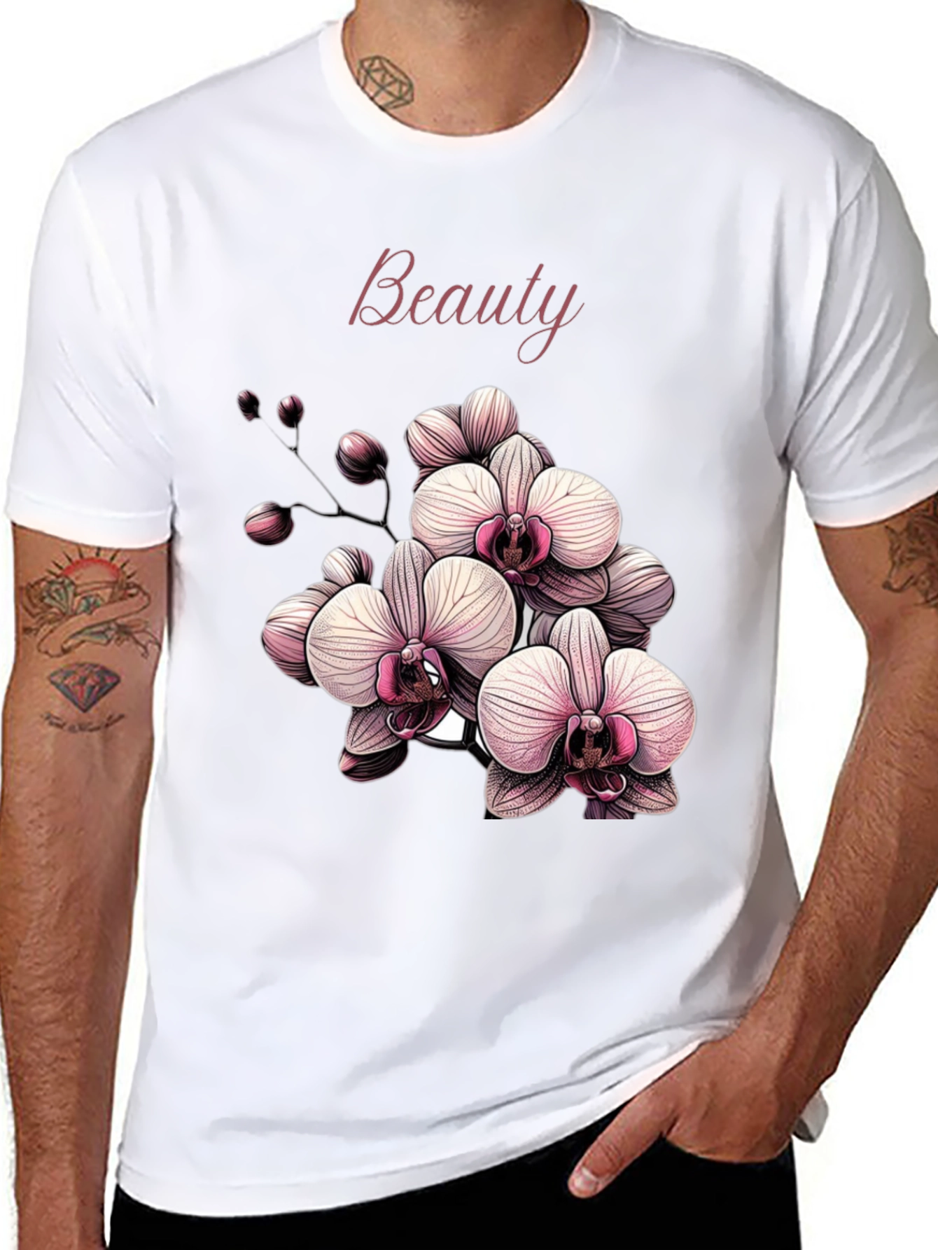 Beauty Orchid Graphic Black T-Shirt
