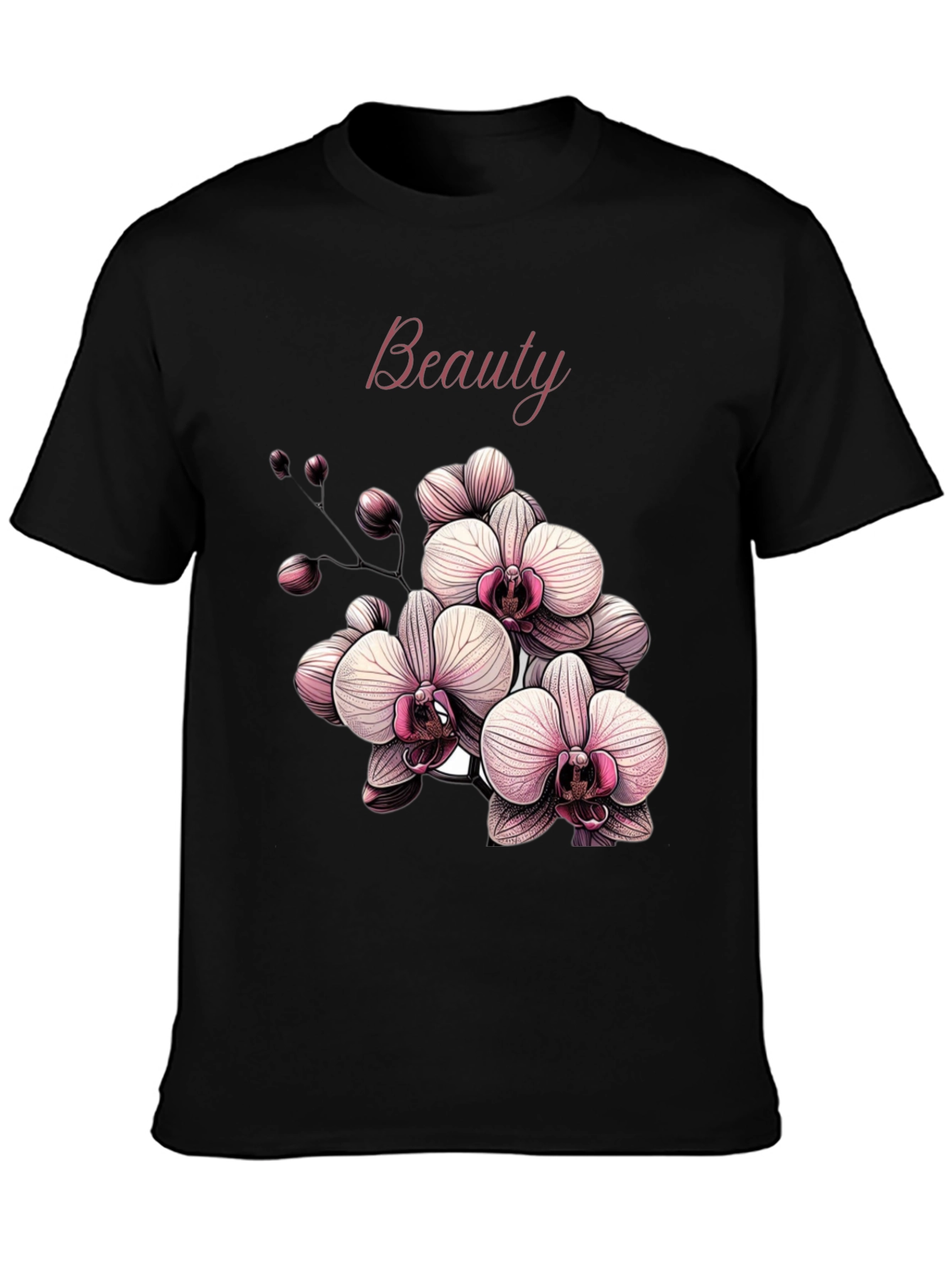Beauty Orchid Graphic Black T-Shirt