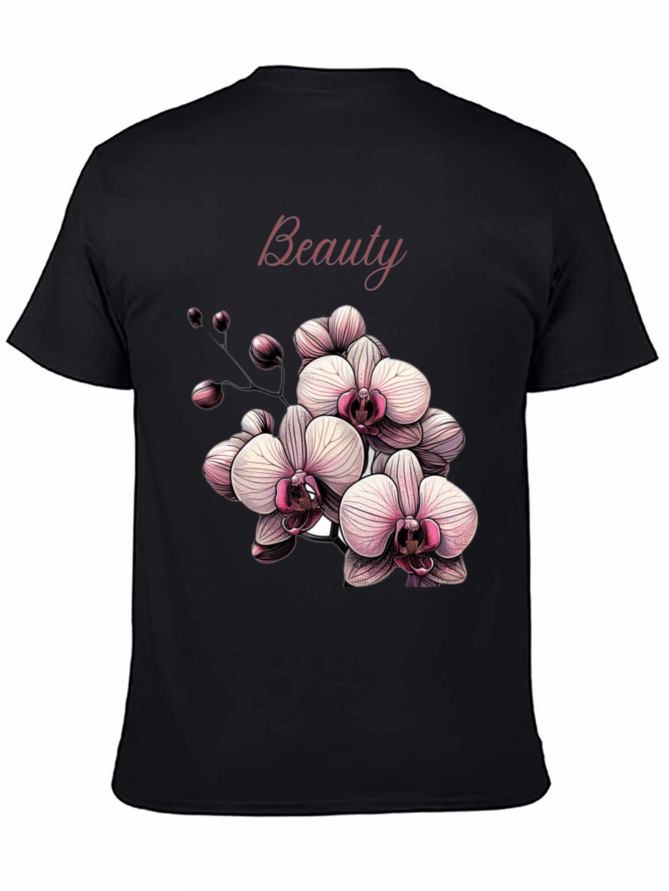 Beauty Orchid Graphic Black T-Shirt