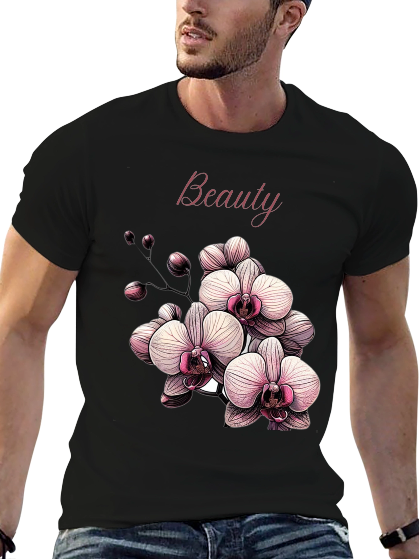 Beauty Orchid Graphic Black T-Shirt