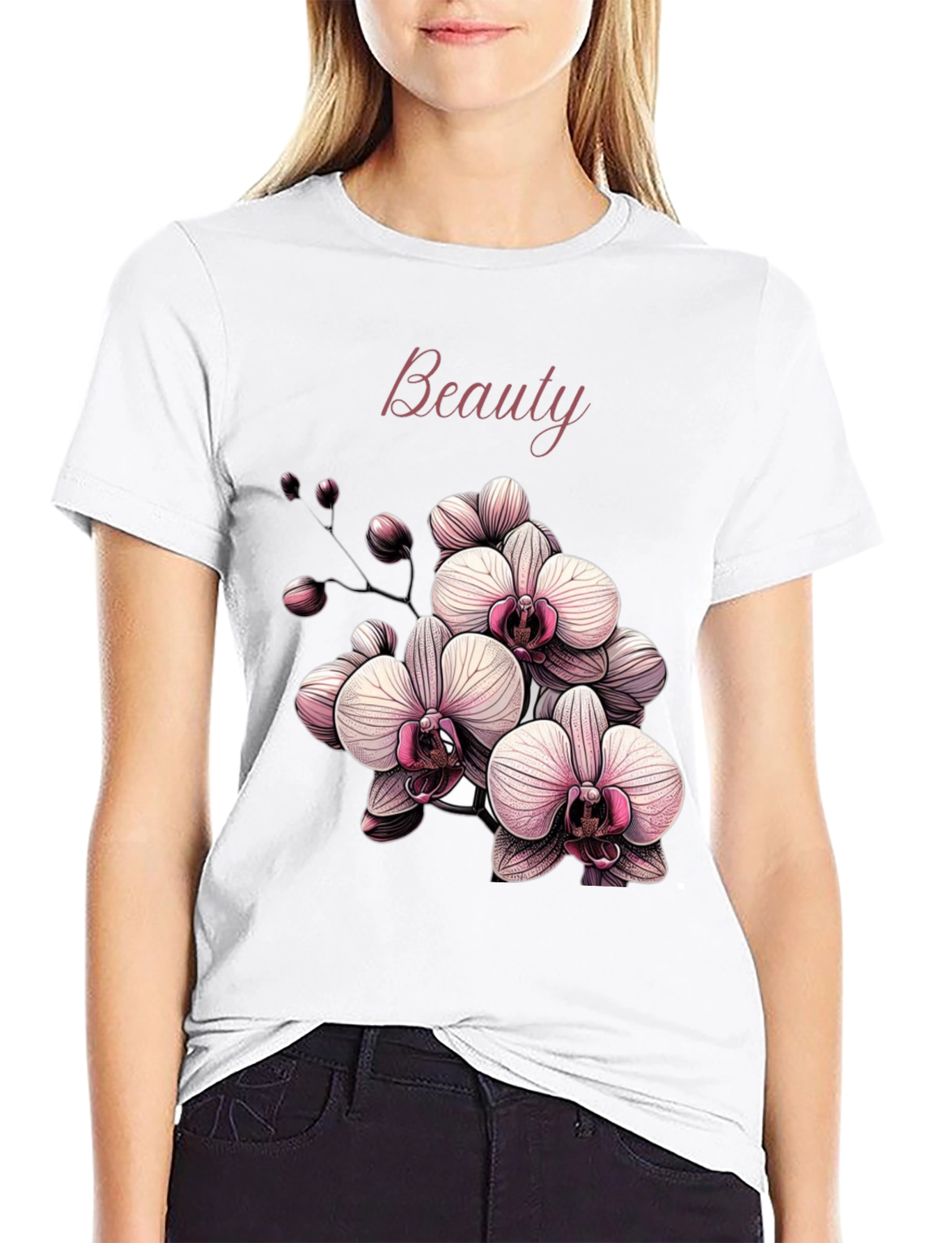 Beauty Orchid Graphic Black T-Shirt