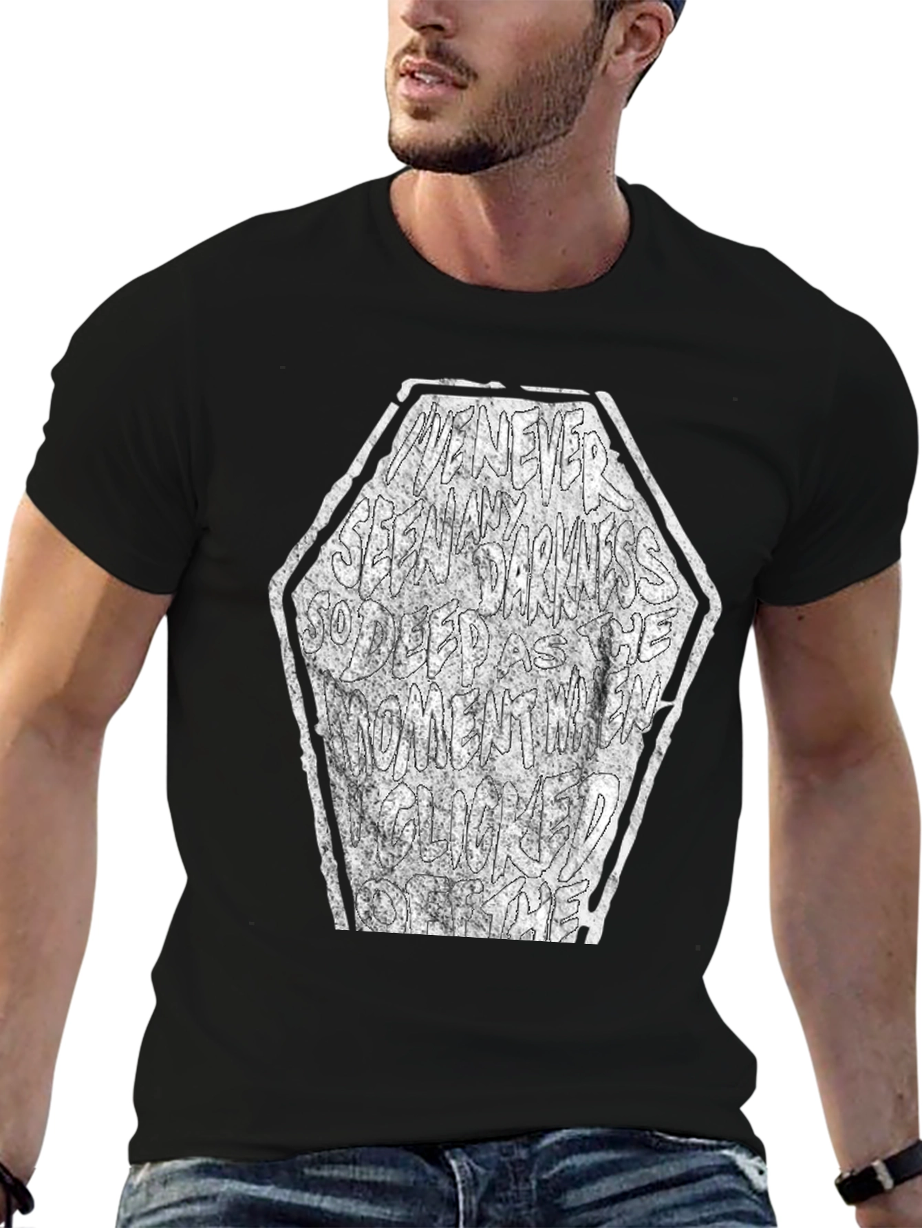 Dark Text Graphic Tee - Coffin Shape