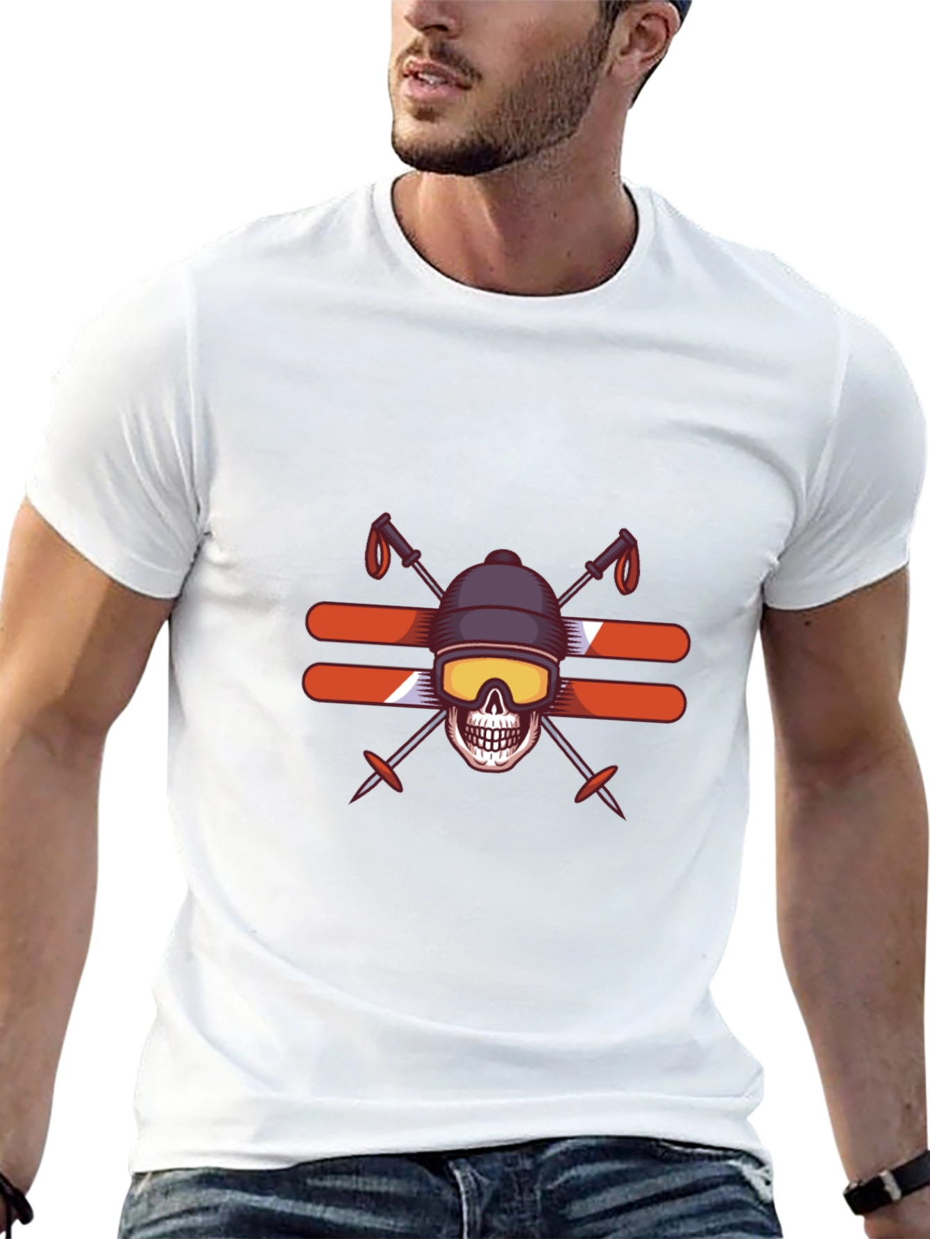 Skull Skiing T-Shirt - Winter Sports Graphic Tee