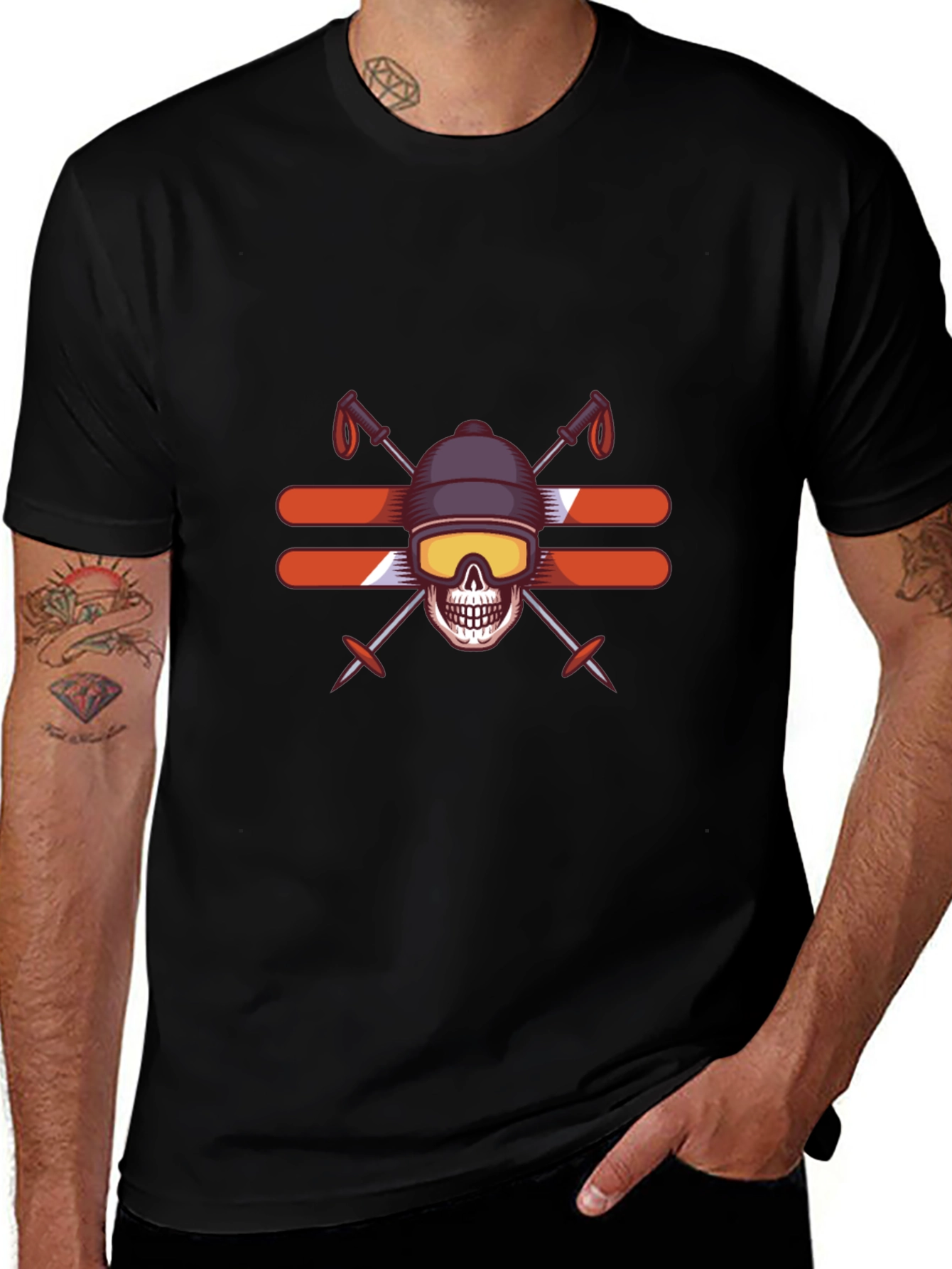 Skull Skiing T-Shirt - Winter Sports Graphic Tee