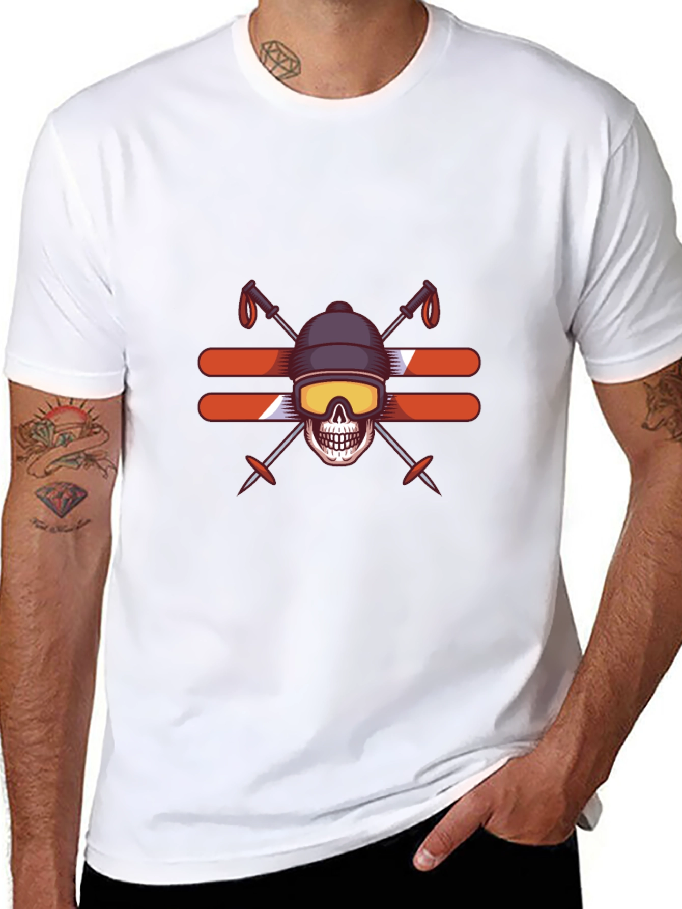 Skull Skiing T-Shirt - Winter Sports Graphic Tee