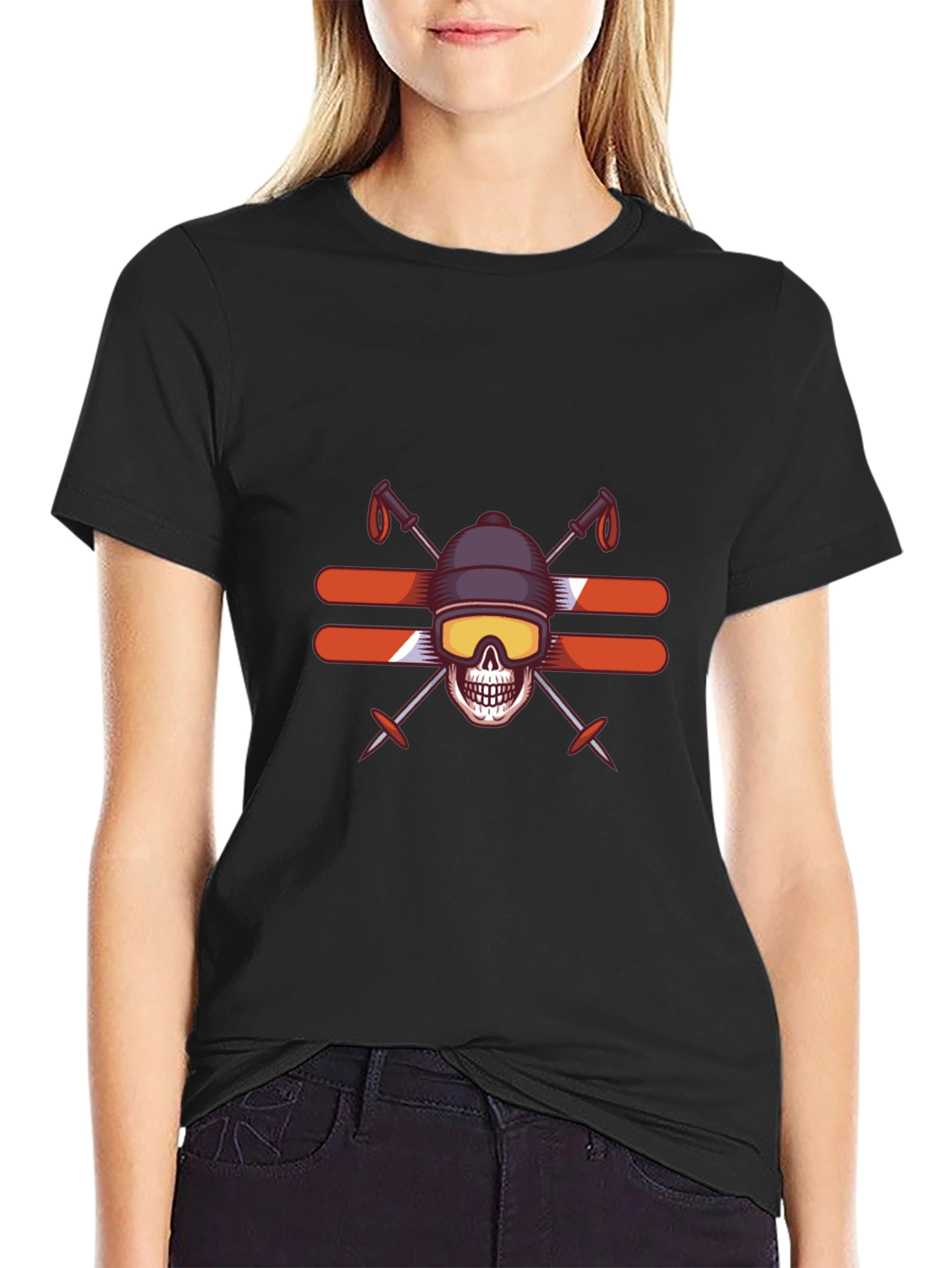 Skull Skiing T-Shirt - Winter Sports Graphic Tee