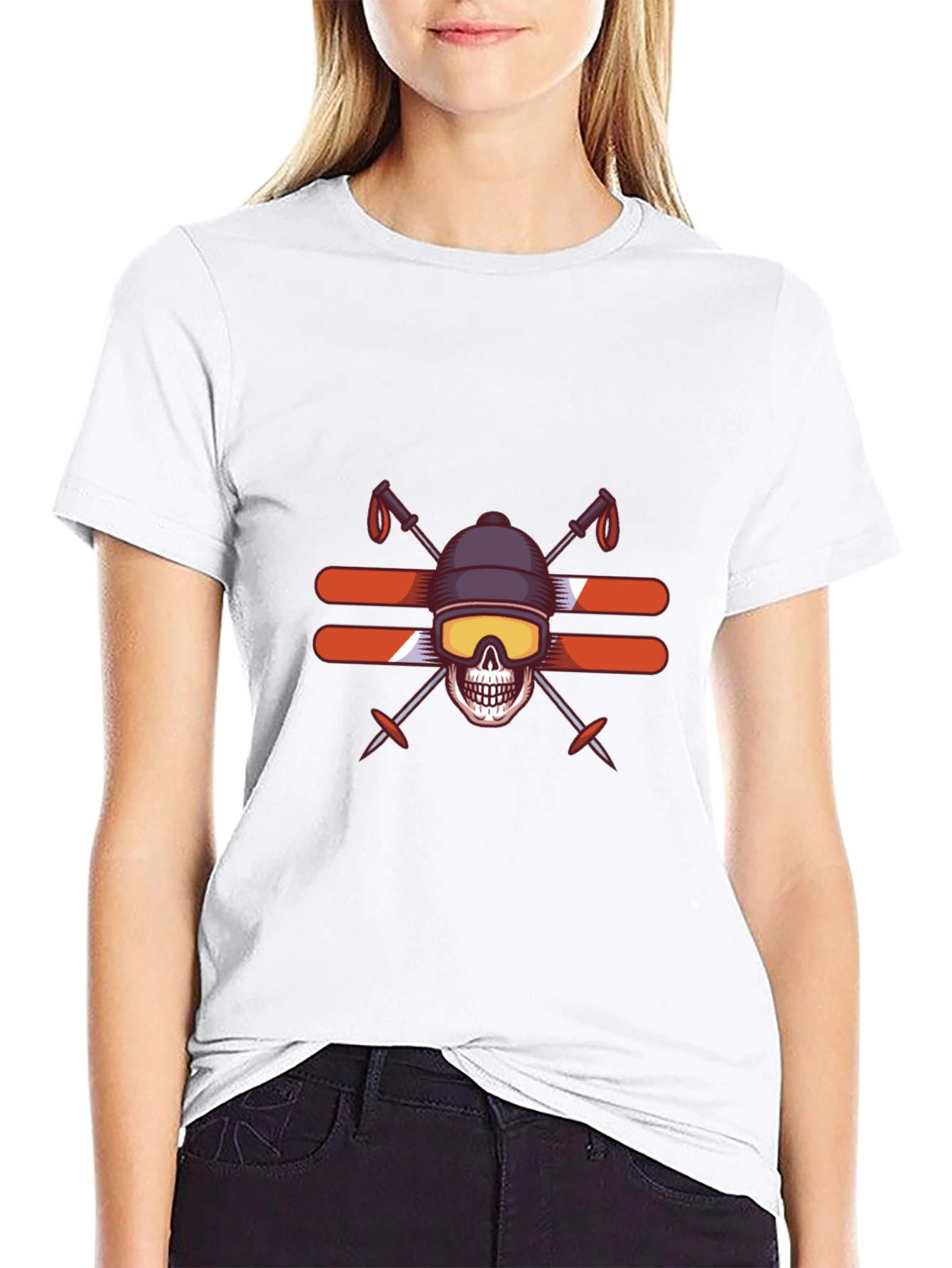 Skull Skiing T-Shirt - Winter Sports Graphic Tee