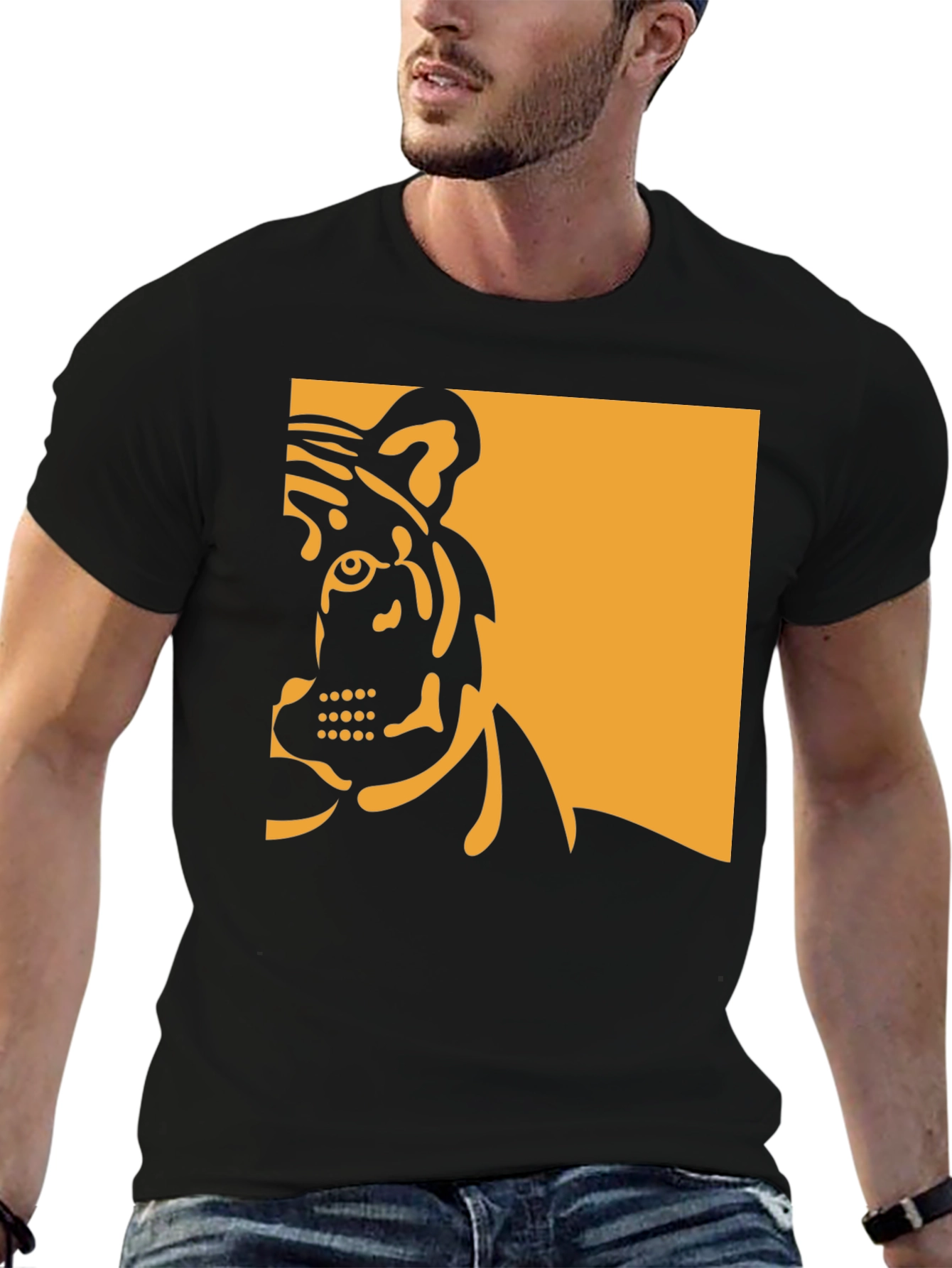 Tiger Graphic Tee - Bold Black Cotton Shirt