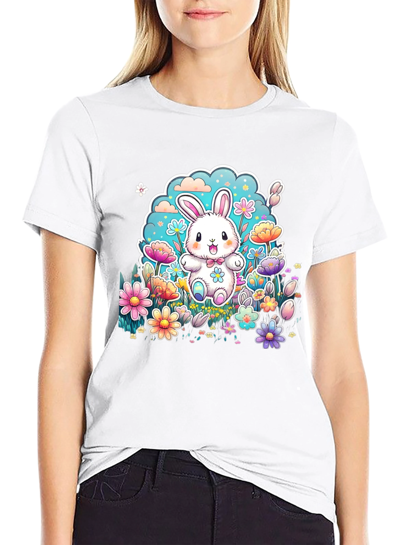 Cute Easter Bunny Floral T-Shirt