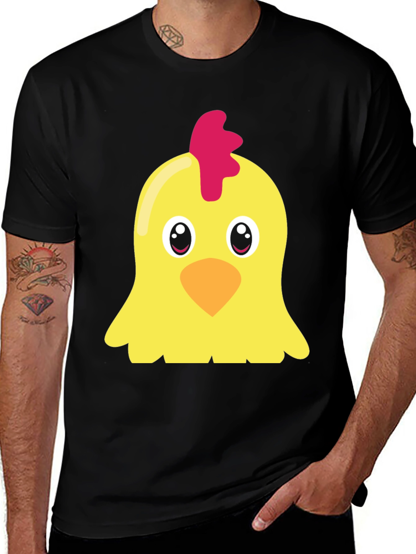 Cute Chicken Graphic T-Shirt - Black Short Sleeve