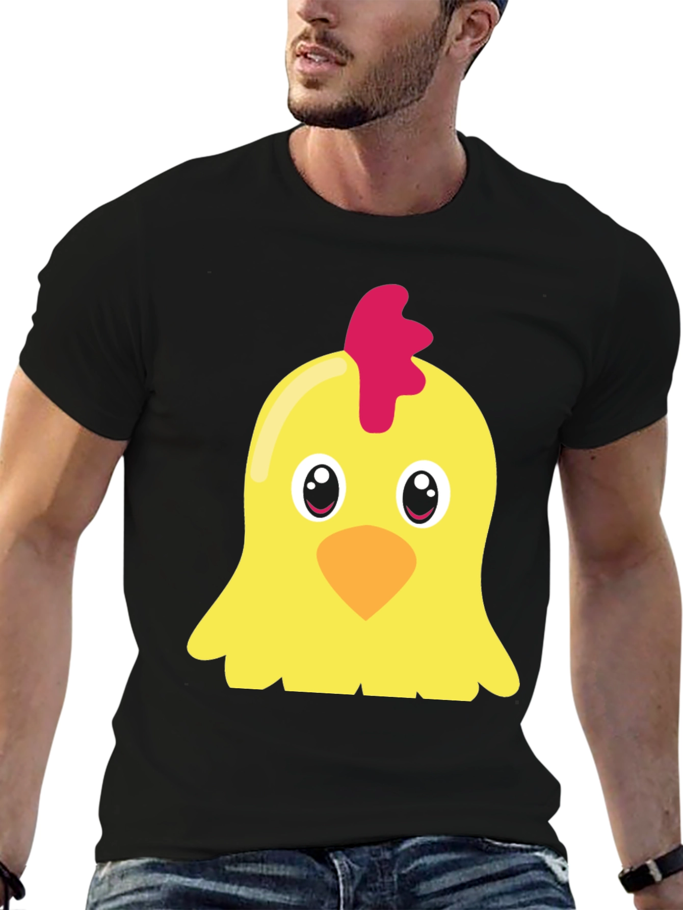 Cute Chicken Graphic T-Shirt - Black Short Sleeve