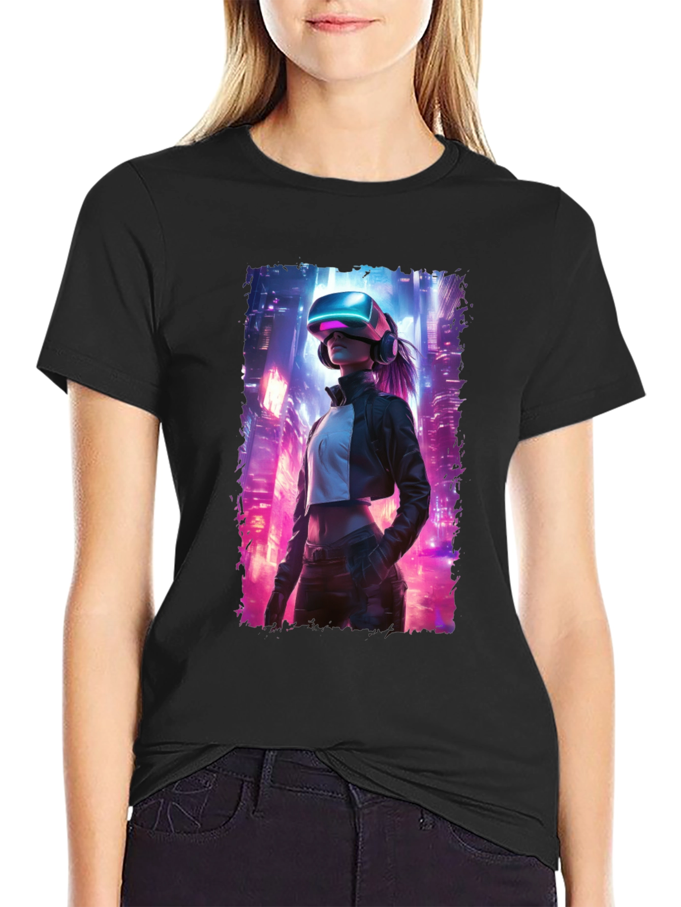 VR Cityscape Graphic Tee - Futuristic Style