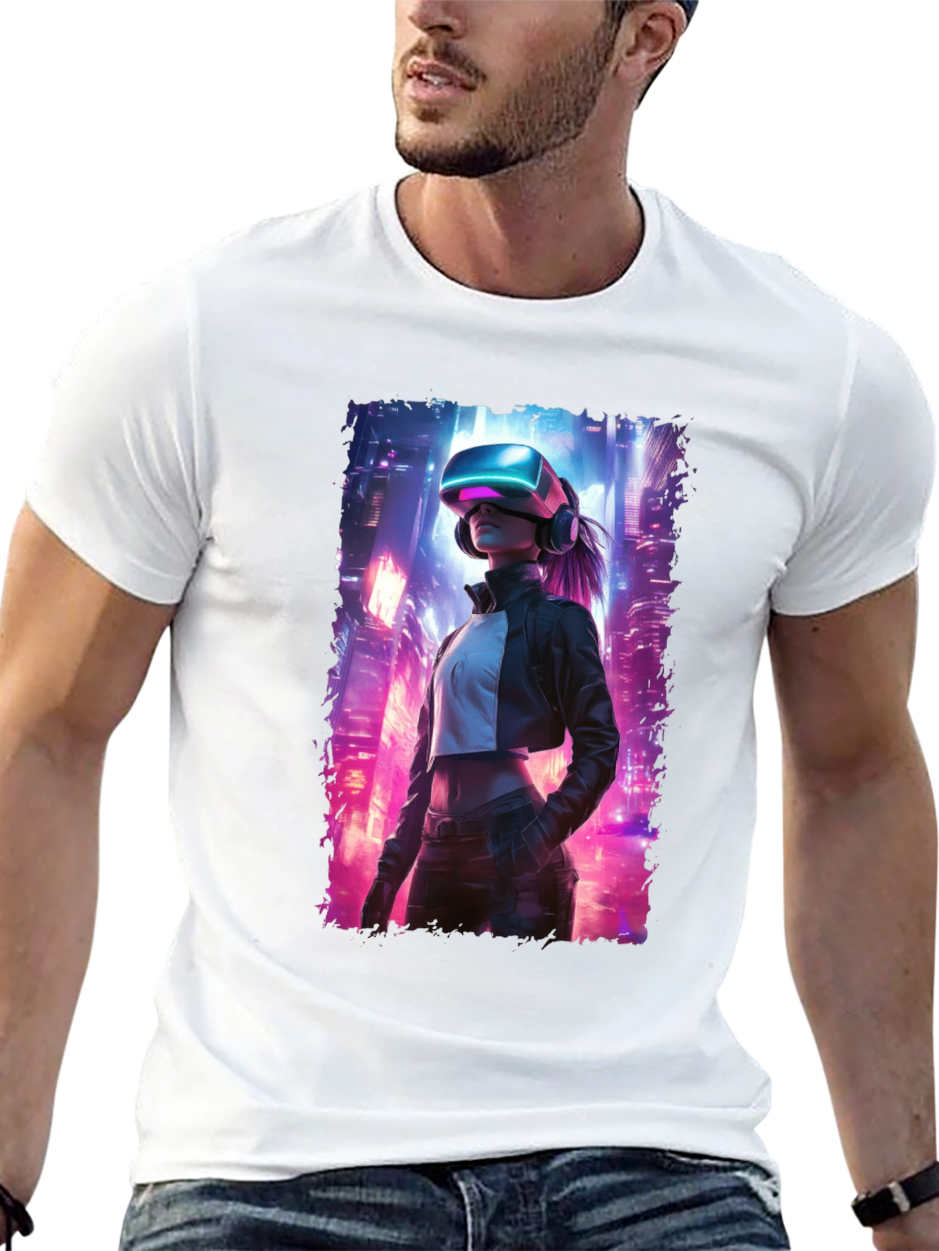VR Cityscape Graphic Tee - Futuristic Style