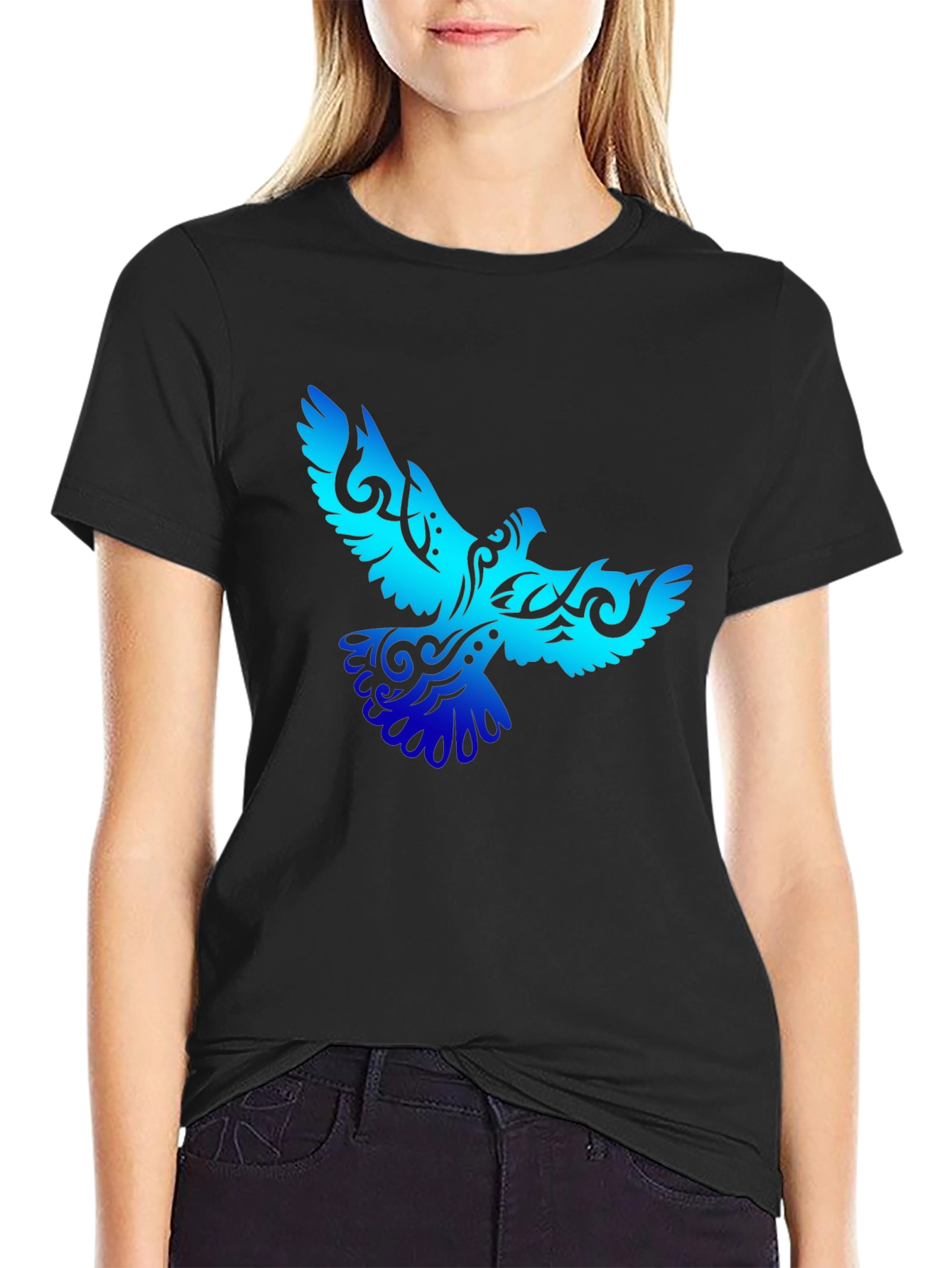 Tribal Bird Graphic Black T-Shirt
