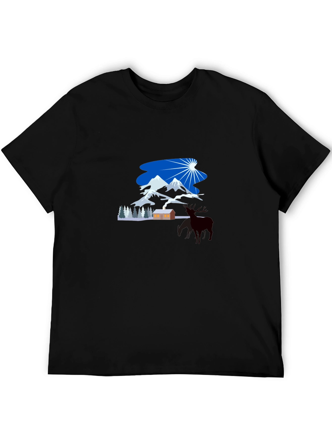 Winter Mountain Scene Graphic Tee - Classic Black