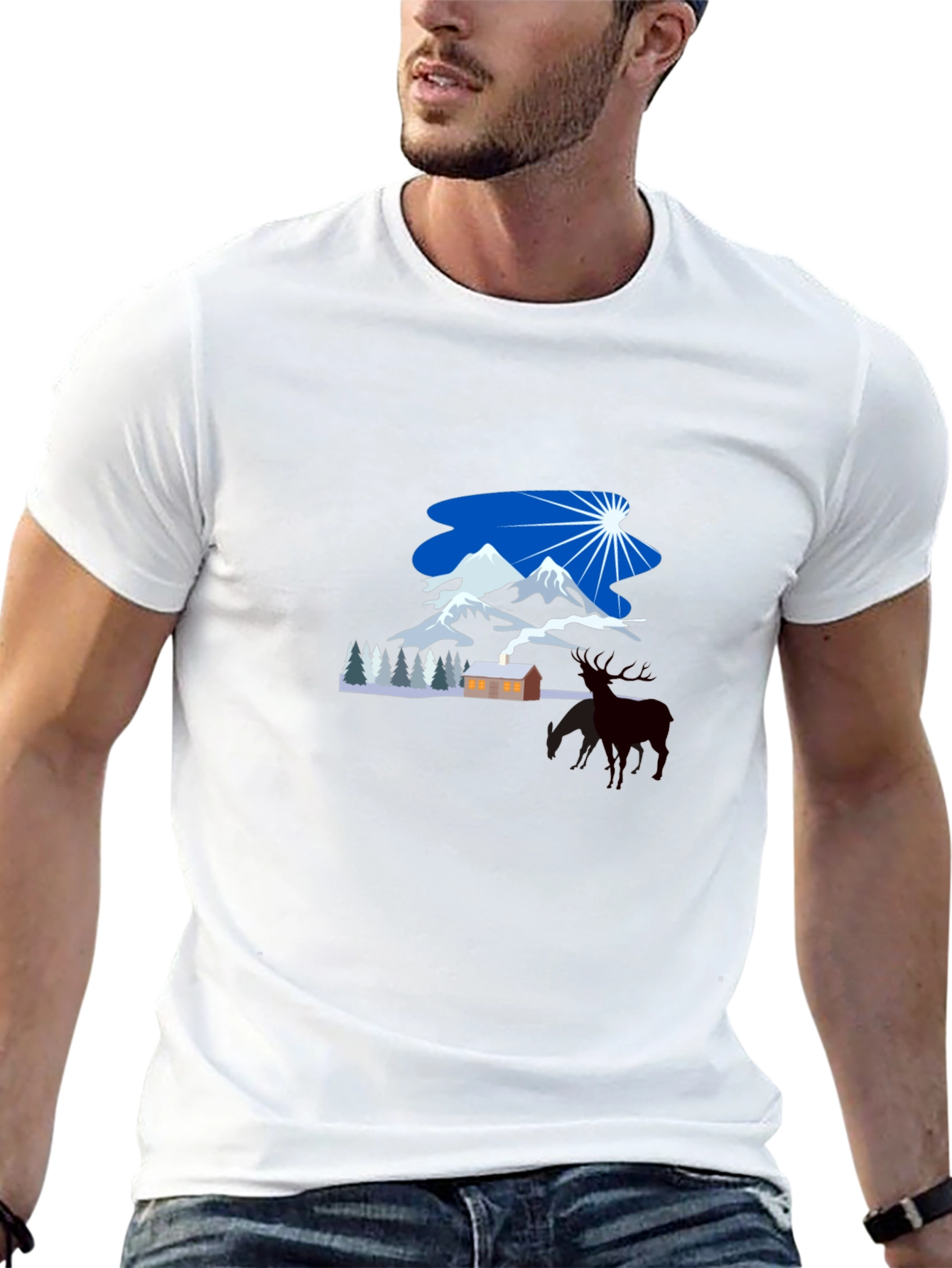Winter Mountain Scene Graphic Tee - Classic Black