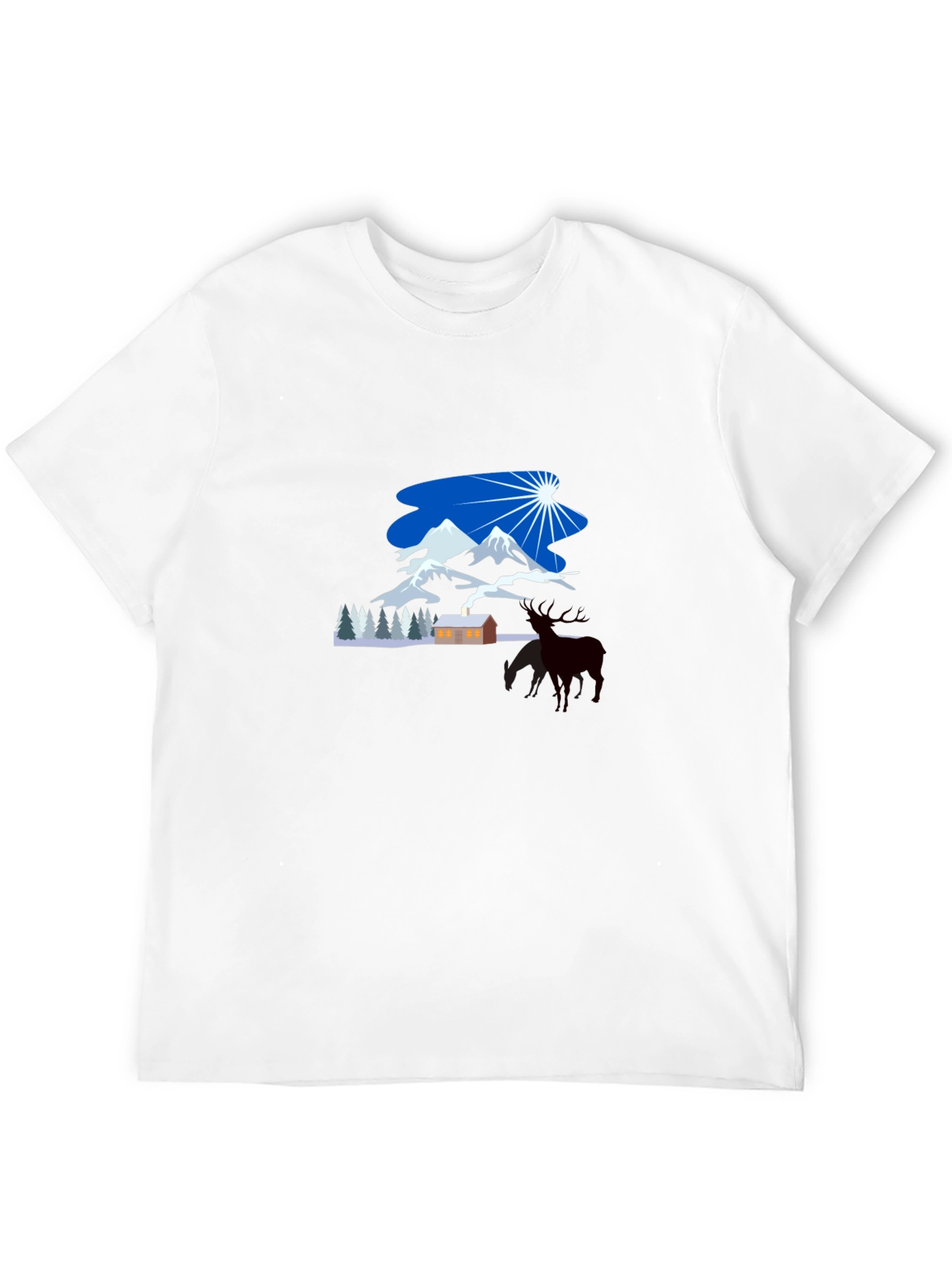 Winter Mountain Scene Graphic Tee - Classic Black