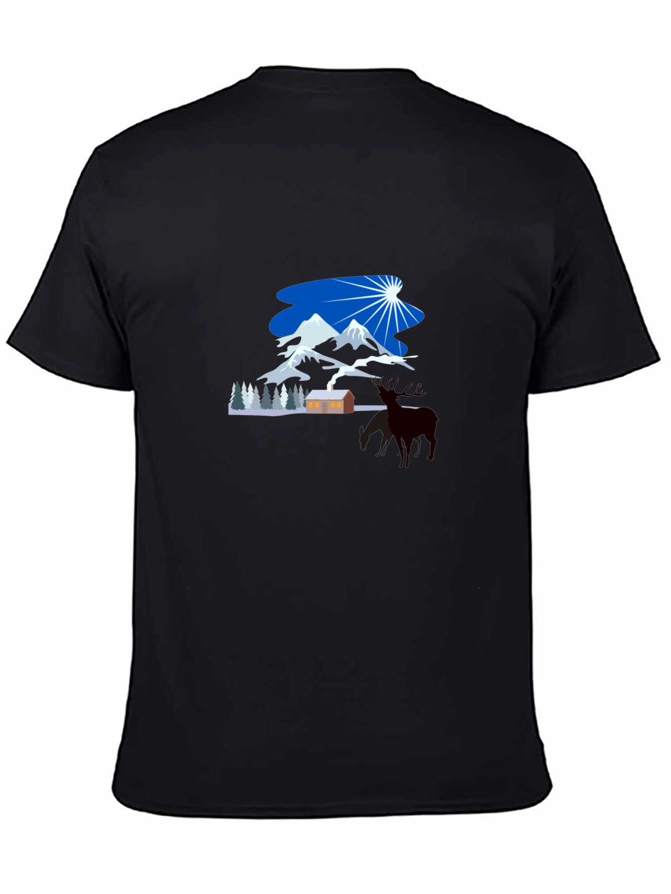 Winter Mountain Scene Graphic Tee - Classic Black