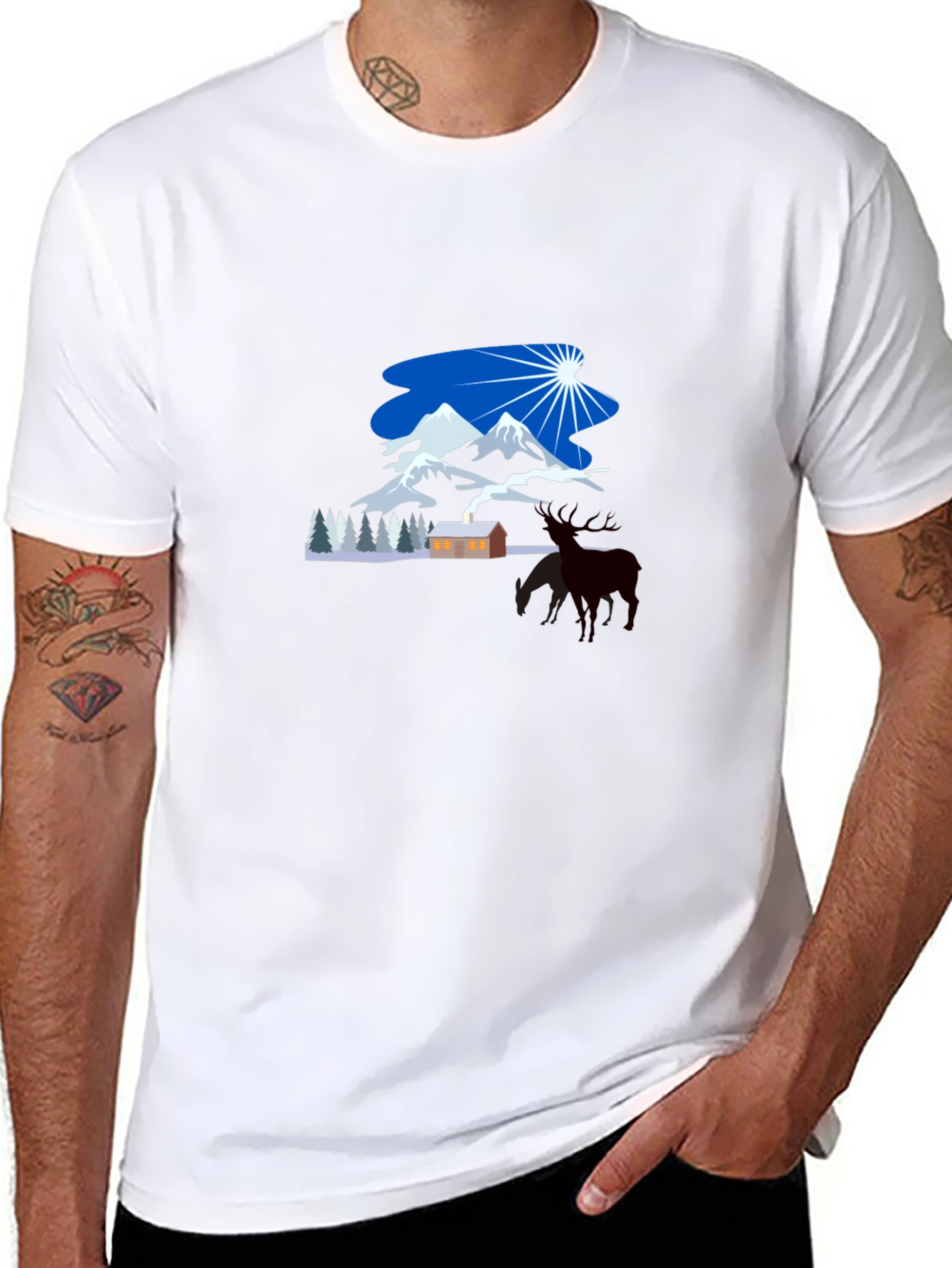 Winter Mountain Scene Graphic Tee - Classic Black