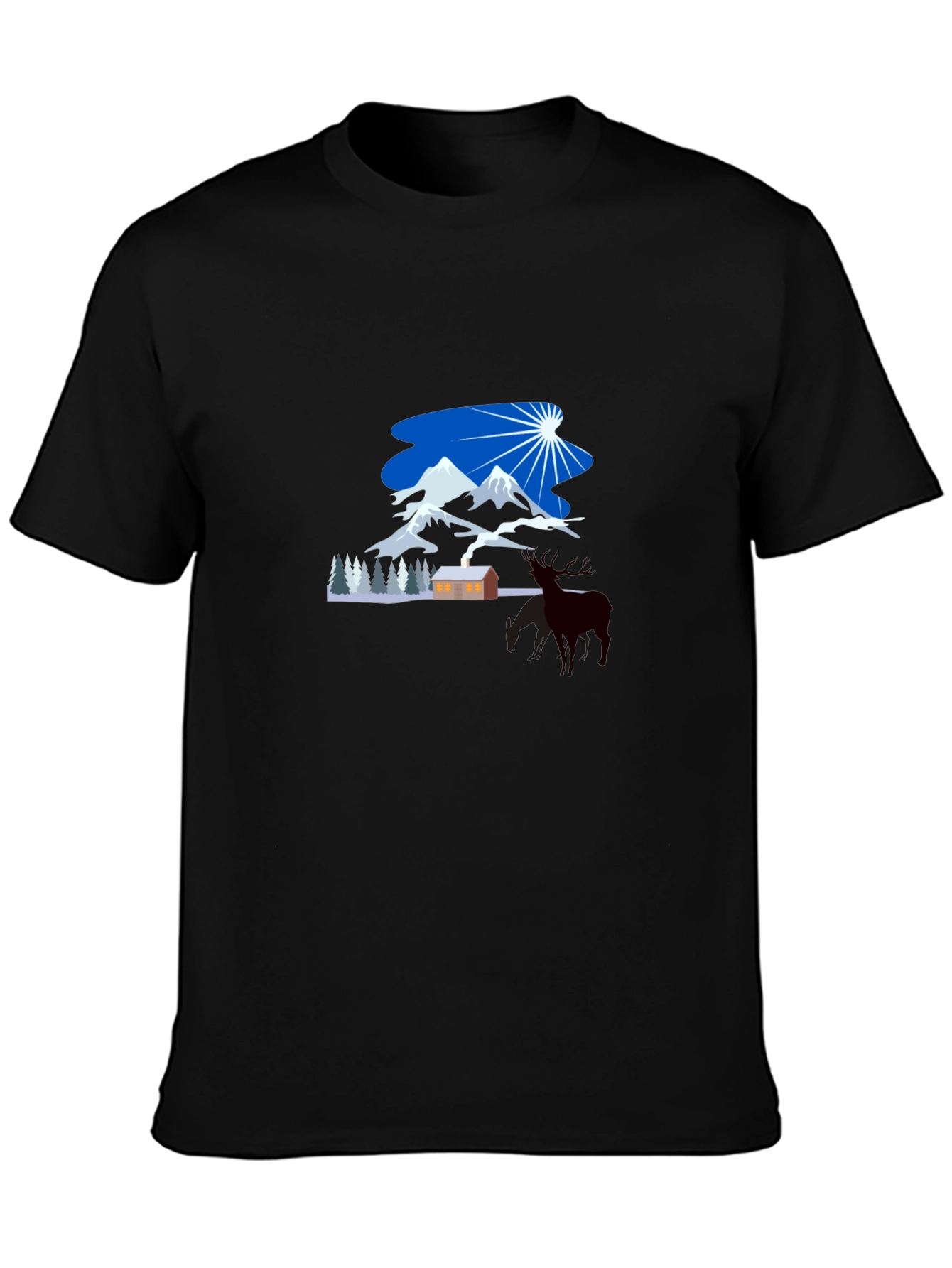 Winter Mountain Scene Graphic Tee - Classic Black