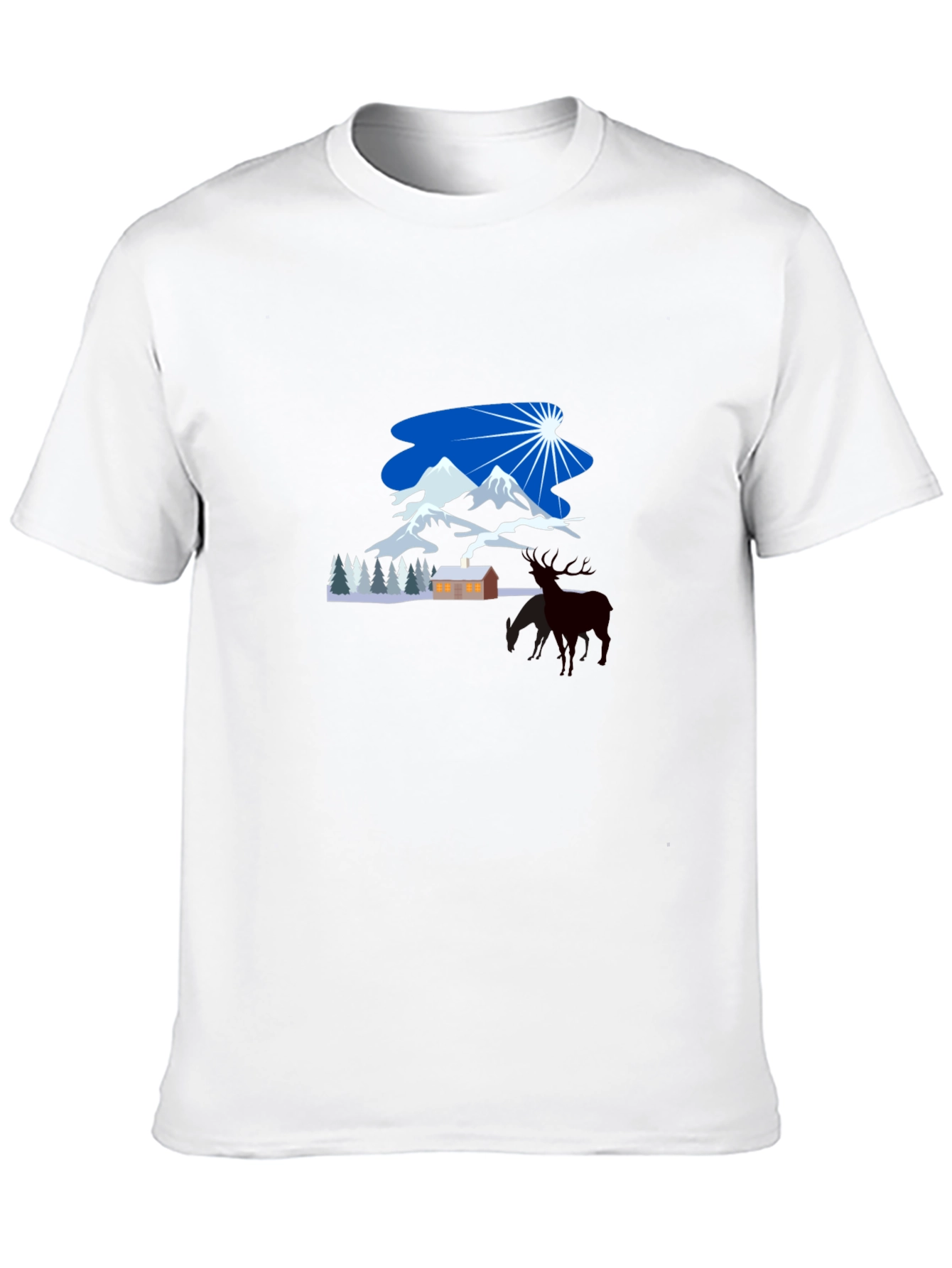 Winter Mountain Scene Graphic Tee - Classic Black