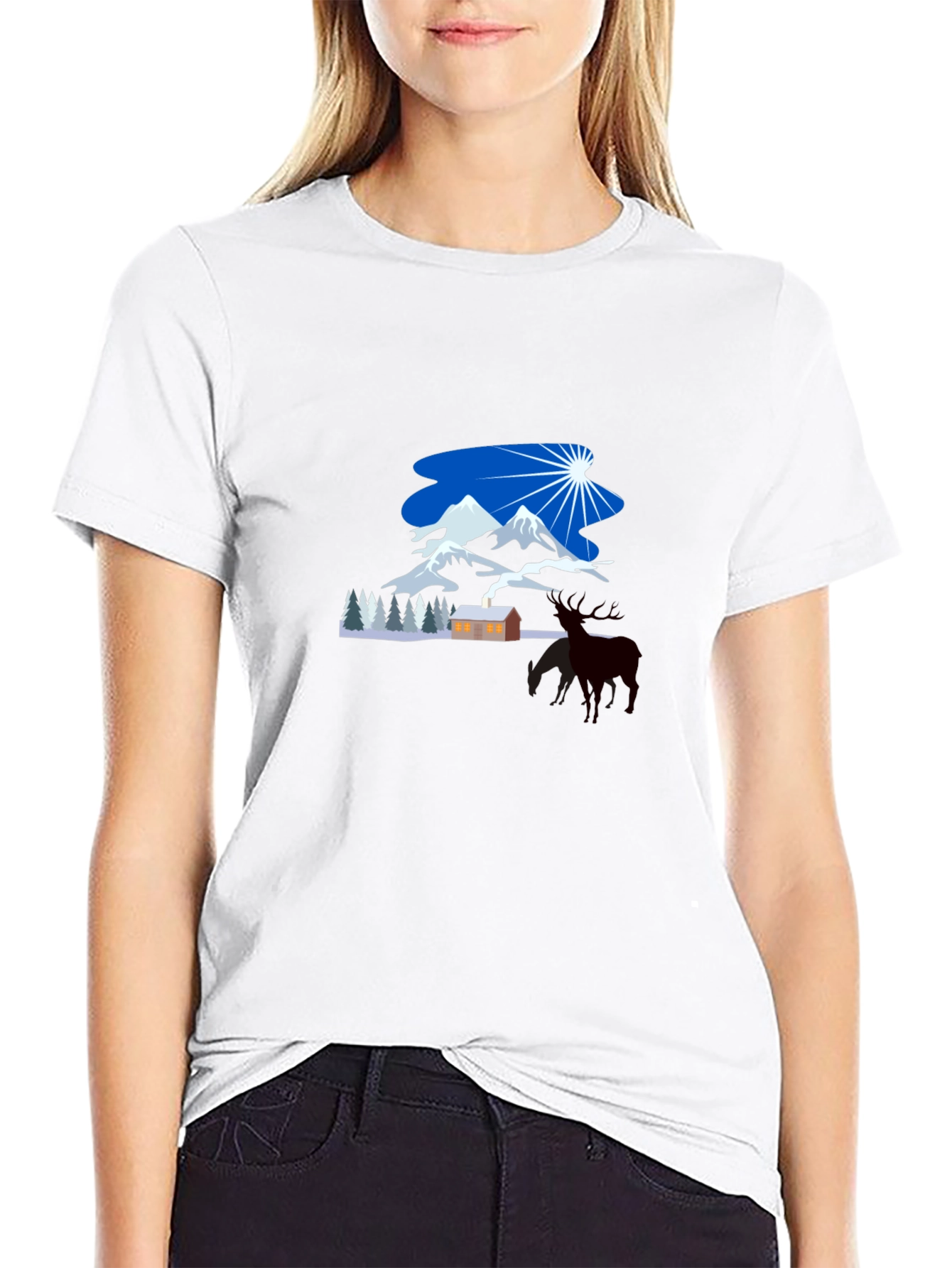 Winter Mountain Scene Graphic Tee - Classic Black