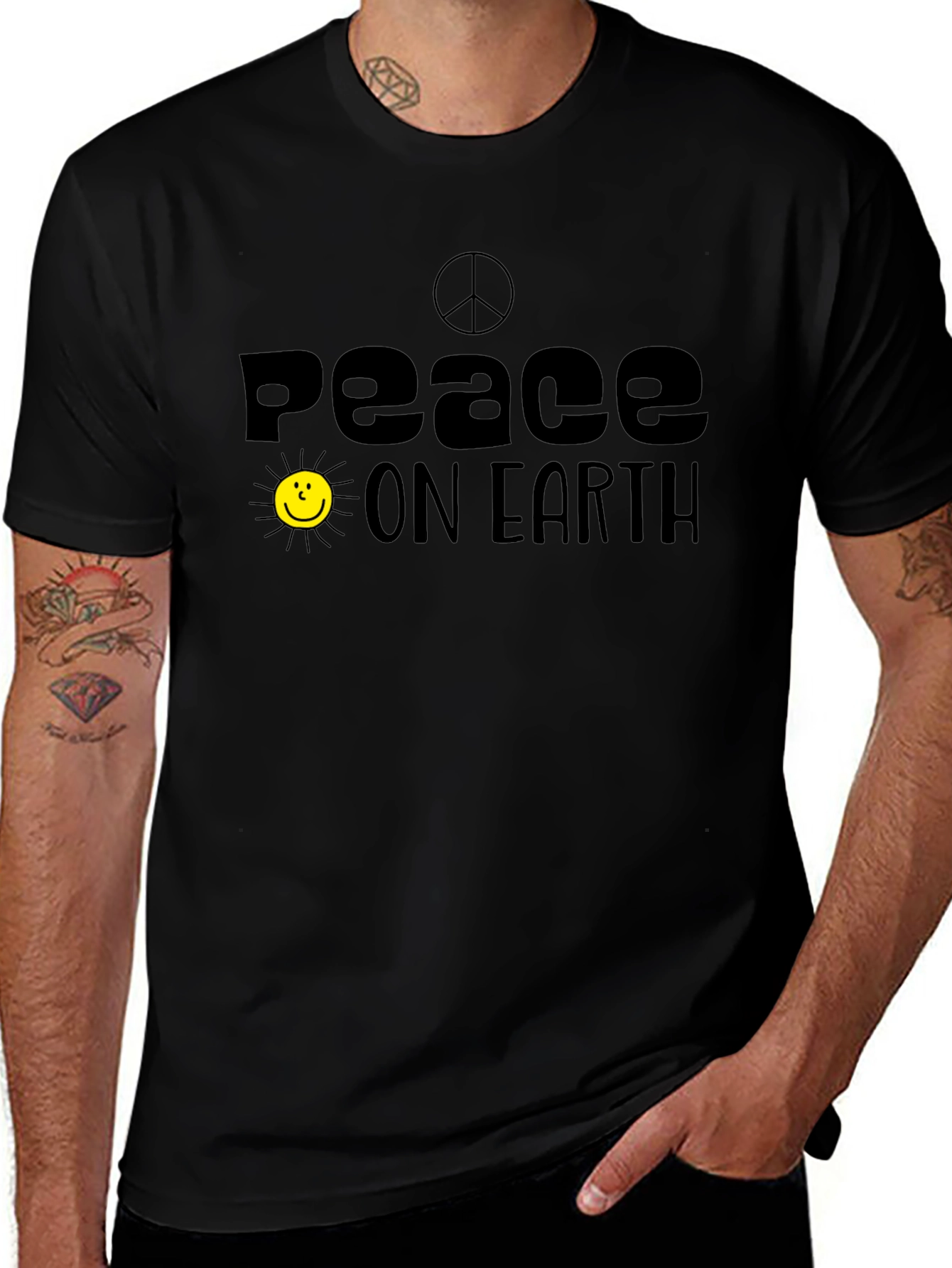 Peace On Earth Graphic Tee - Black Cotton T-Shirt