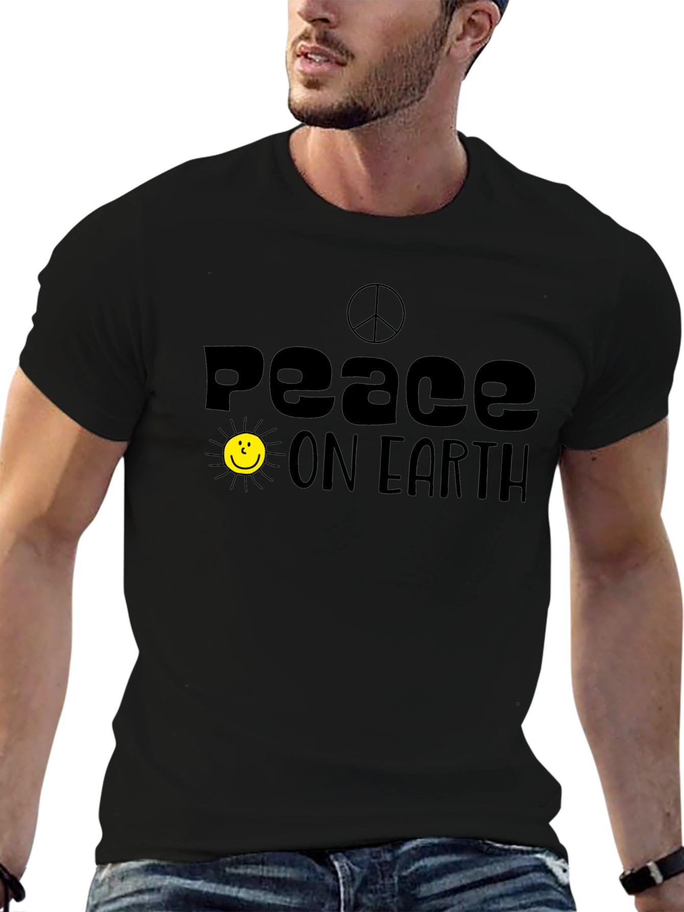 Peace On Earth Graphic Tee - Black Cotton T-Shirt