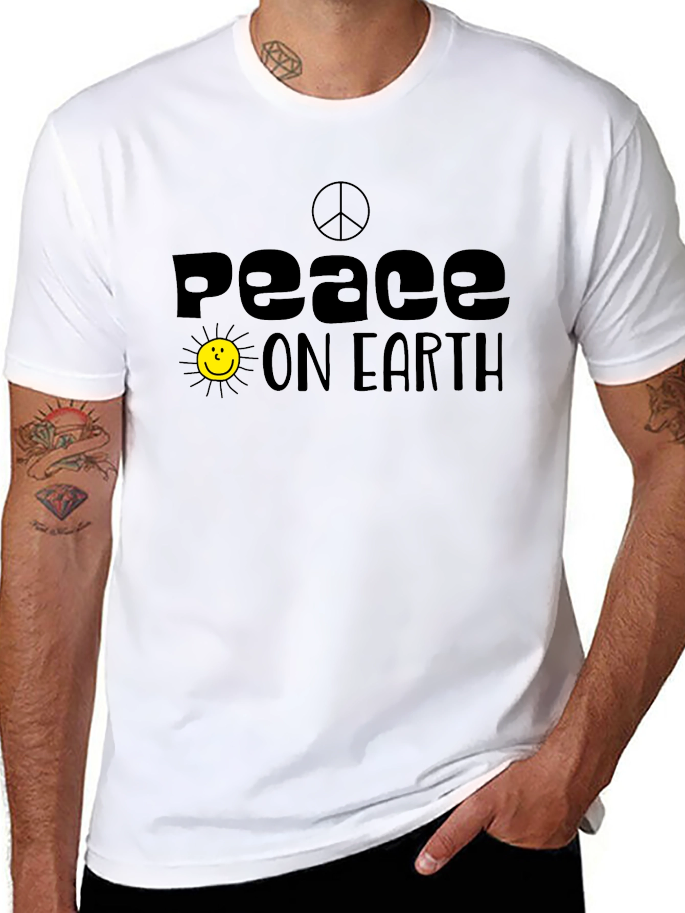 Peace On Earth Graphic Tee - Black Cotton T-Shirt