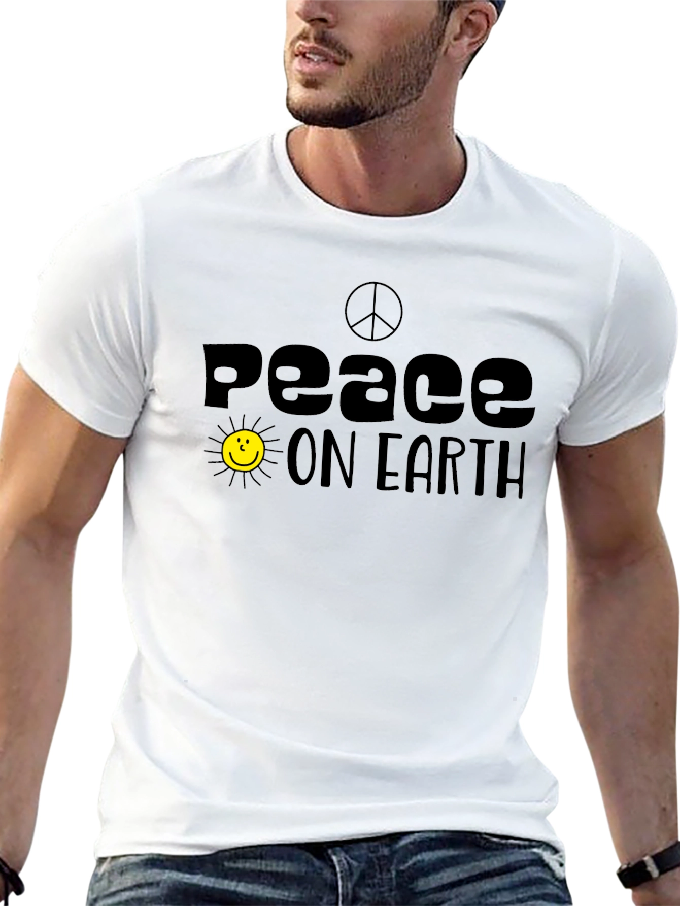 Peace On Earth Graphic Tee - Black Cotton T-Shirt