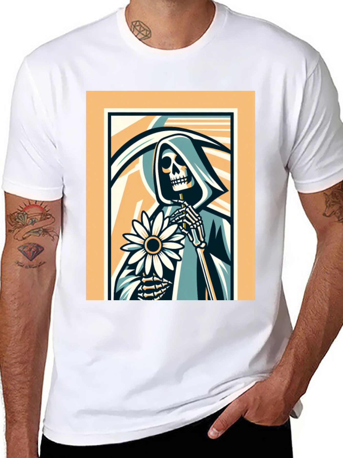 Grim Reaper Flower Graphic T-Shirt