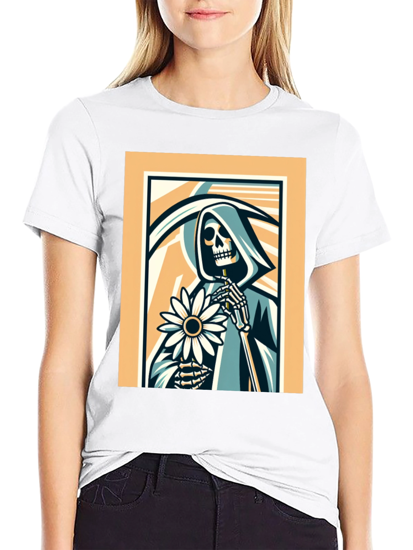 Grim Reaper Flower Graphic T-Shirt