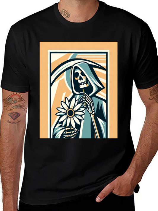 Grim Reaper Flower Graphic T-Shirt